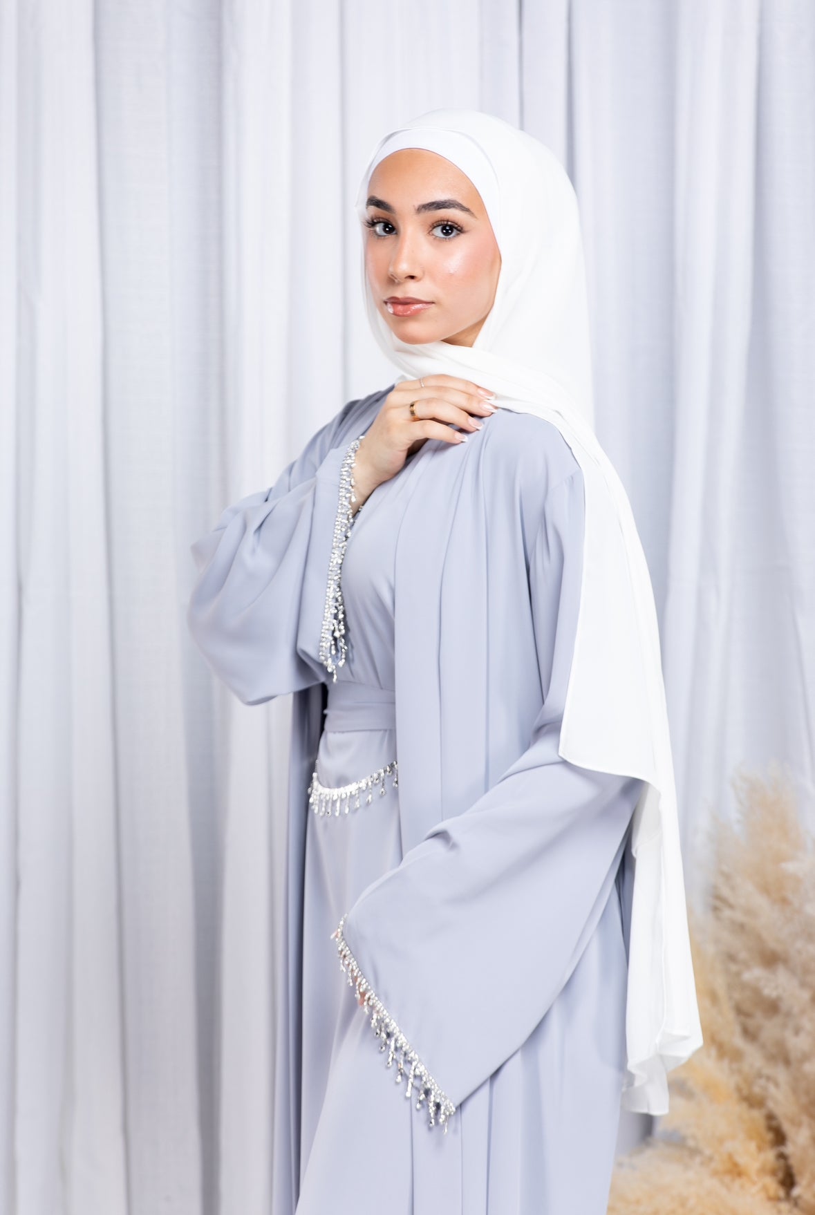 Meera Crystal Abaya Set - Dove Grey