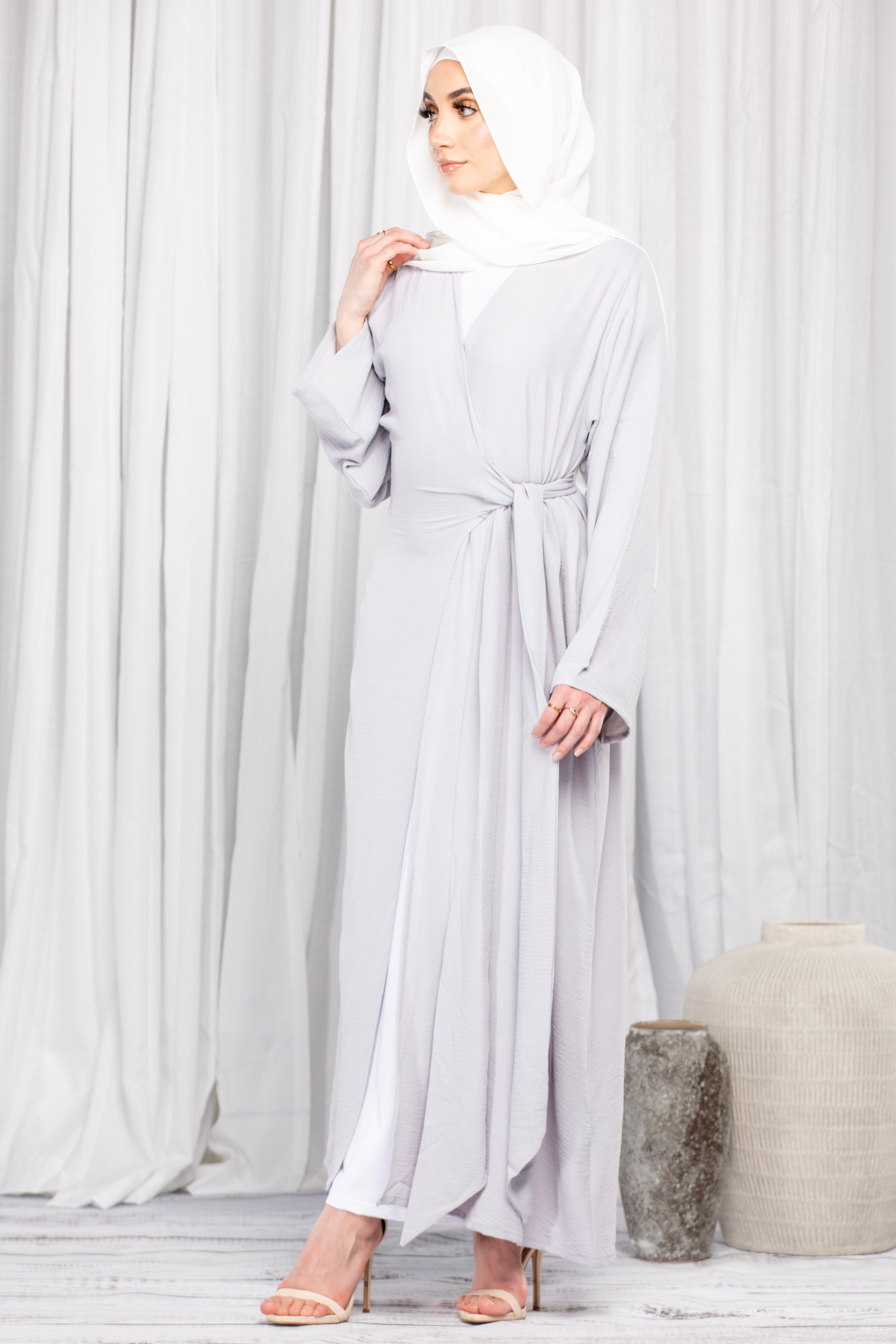 Naila Wrap Abaya - Light Grey