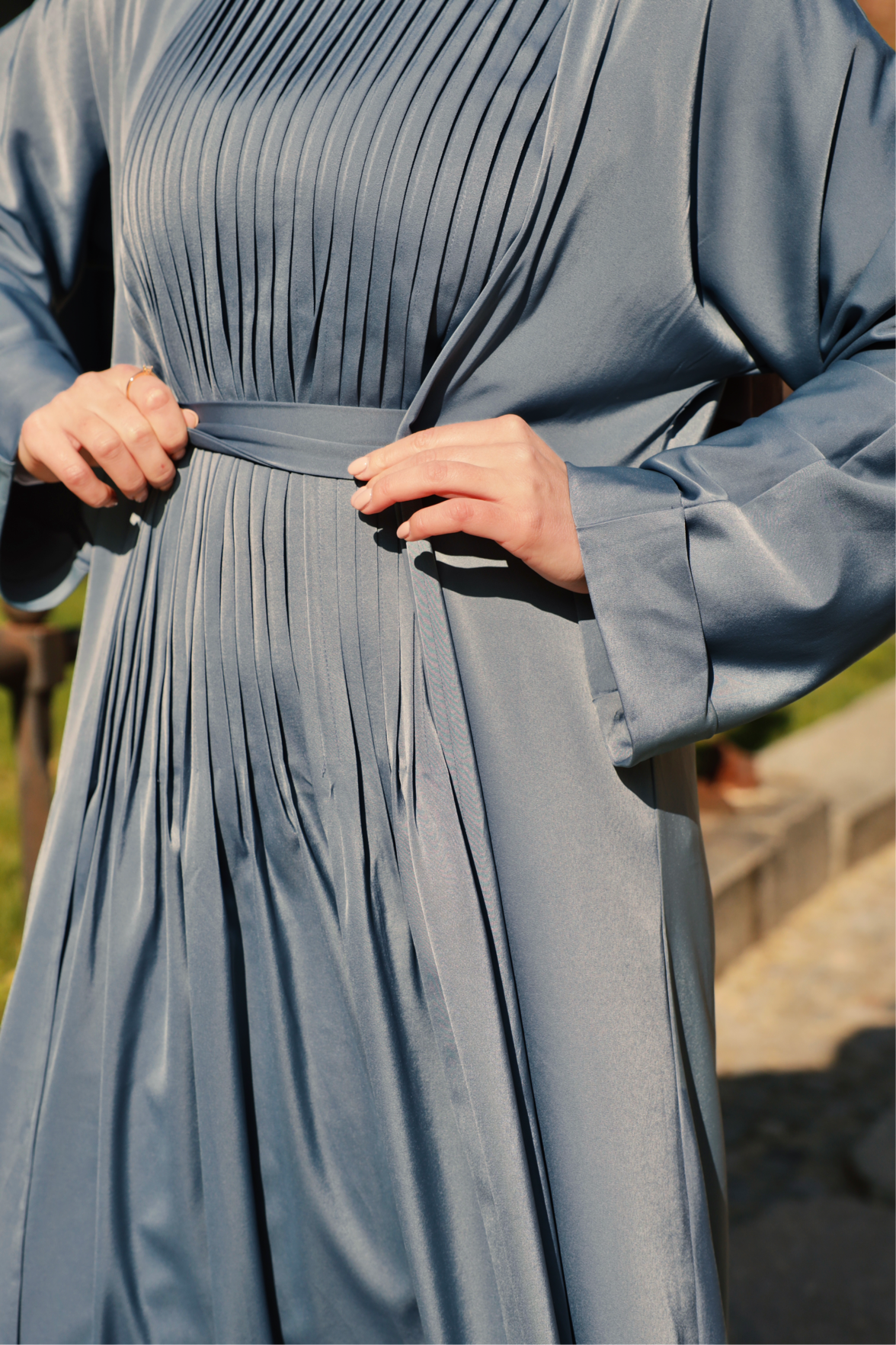 Salma Tiered Abaya Set- Cool Blue