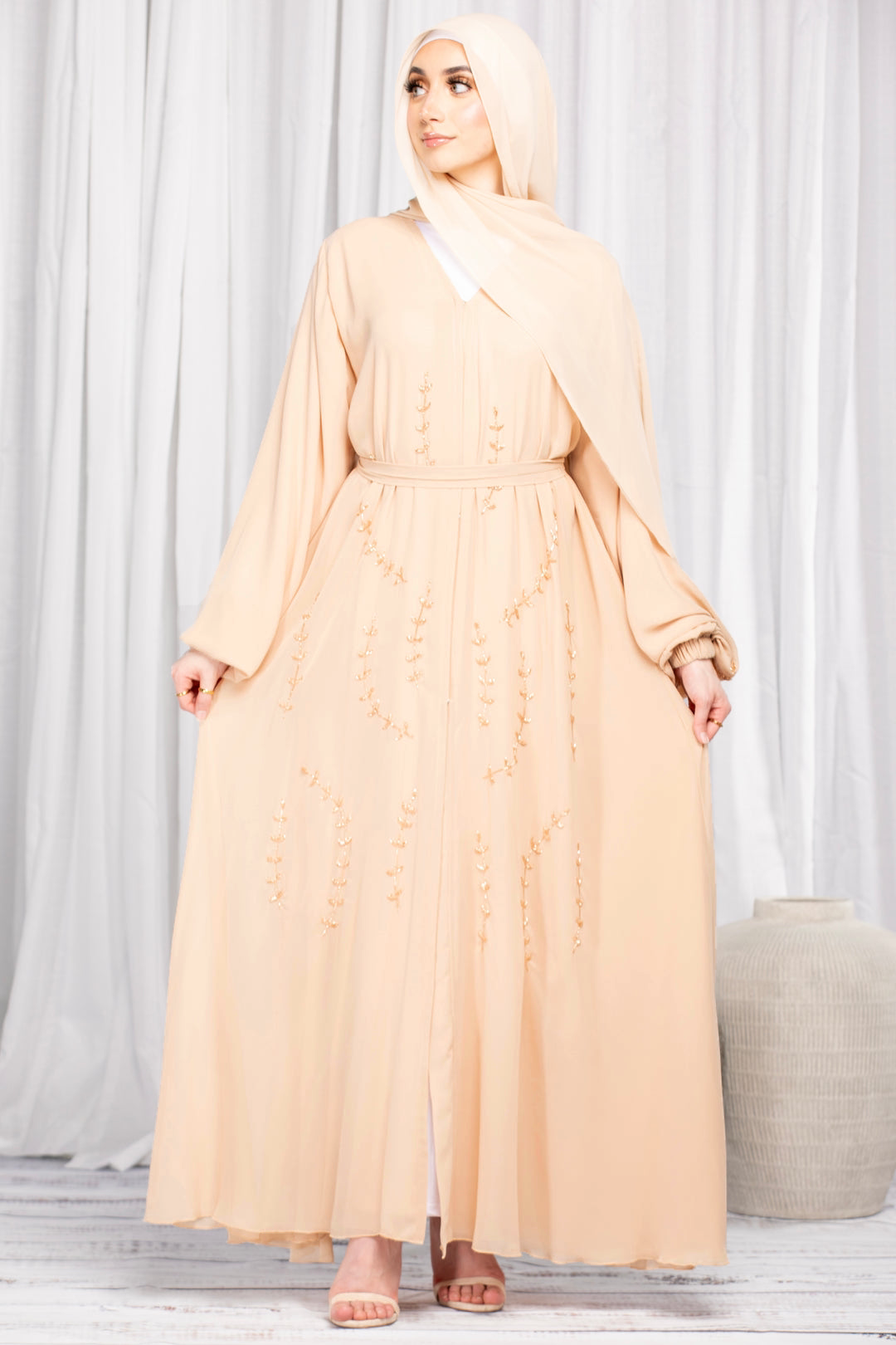 Hiba Embellished Abaya - Golden Ivory
