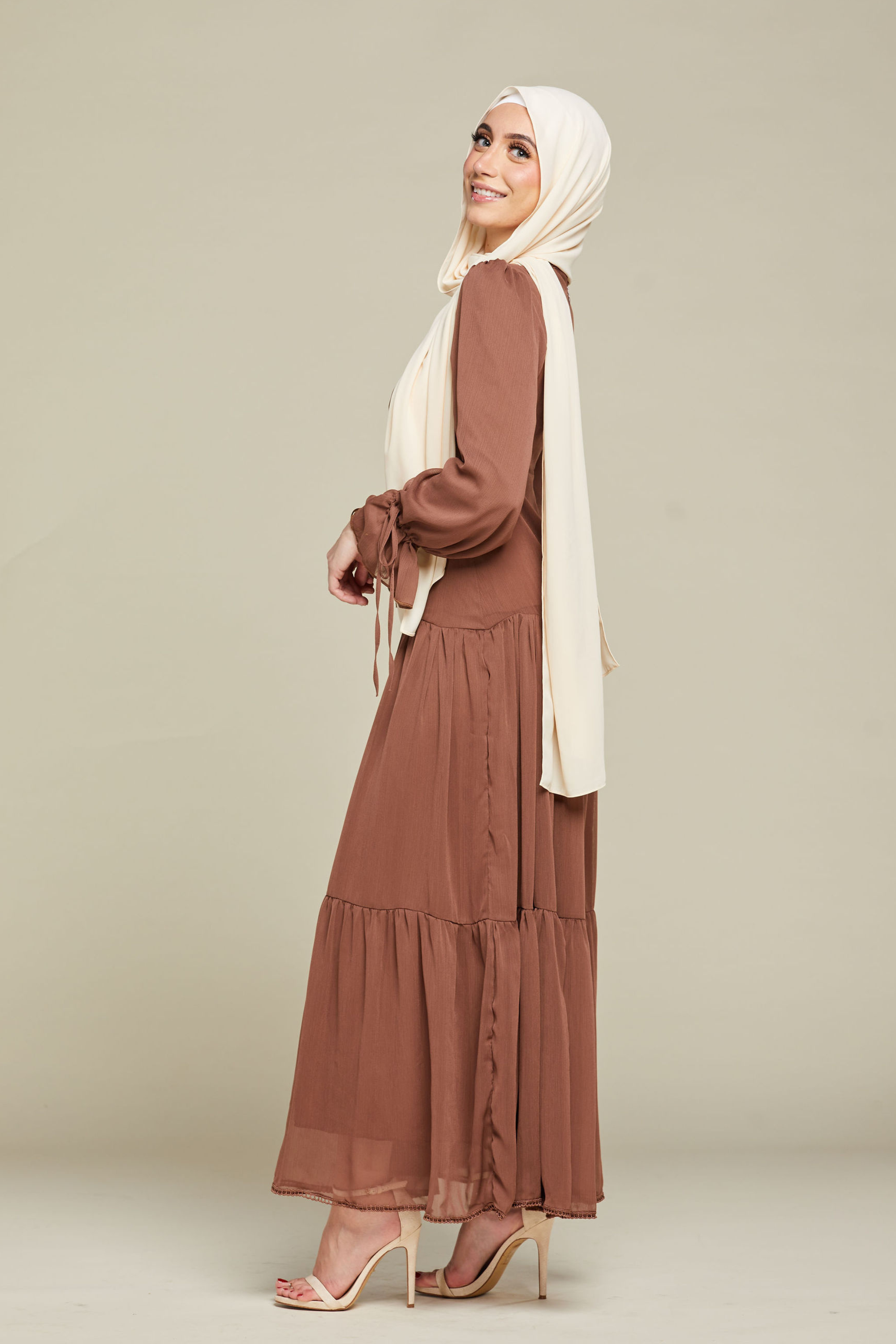 Mia Tiered Chiffon Maxi - Coffee
