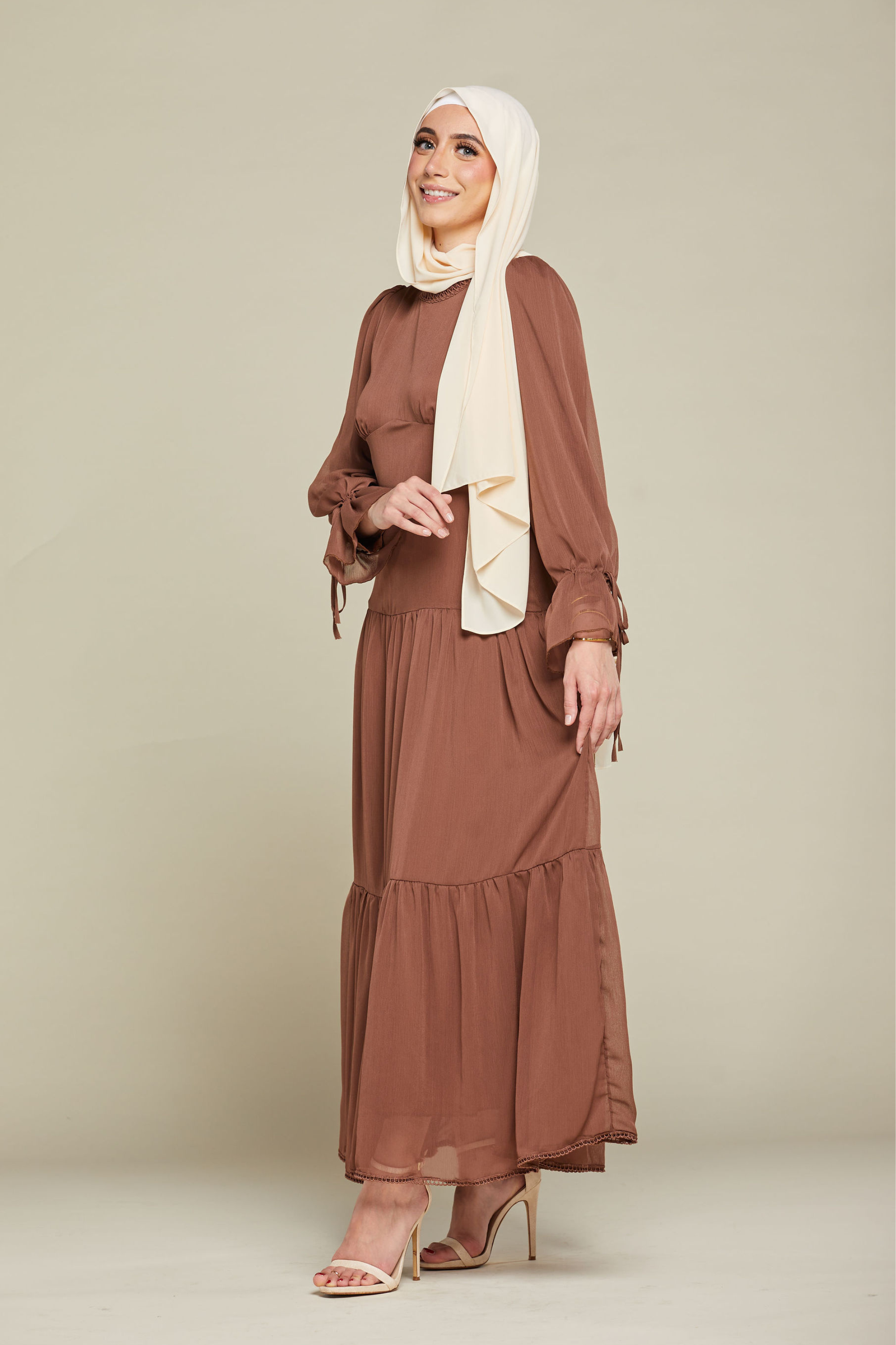 Mia Tiered Chiffon Maxi - Coffee