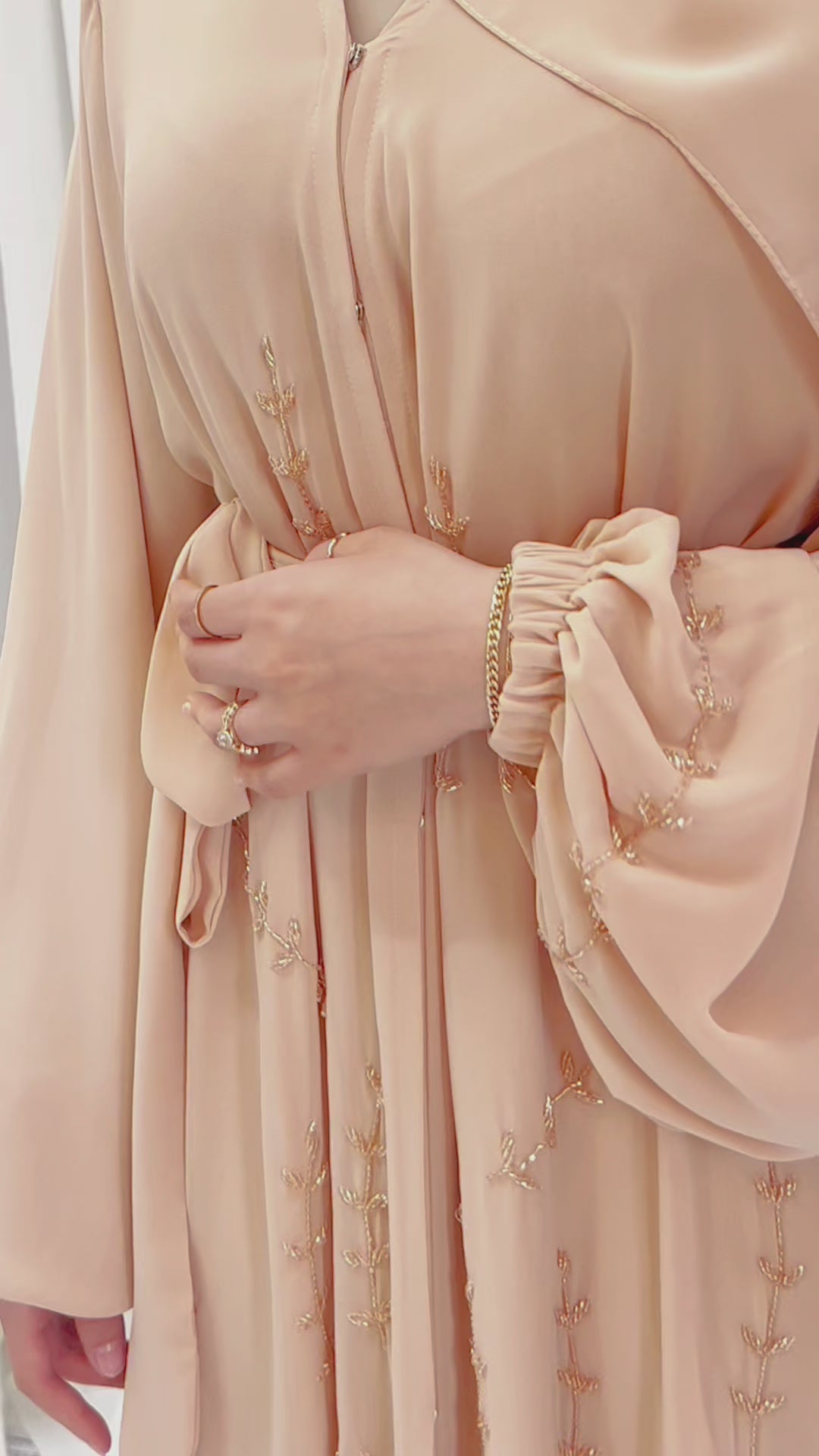 Hiba Embellished Abaya - Golden Ivory