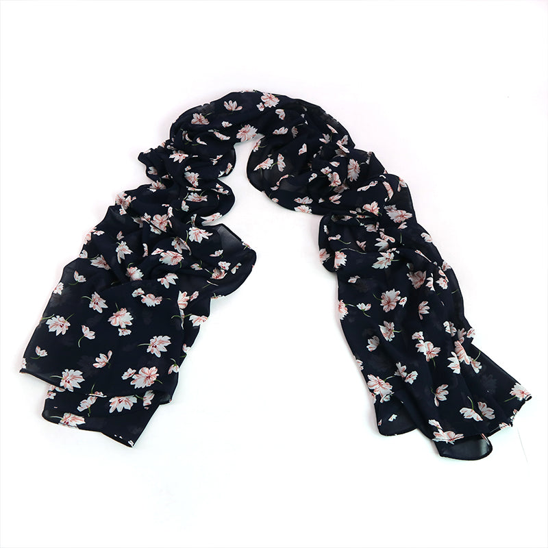 Floral Chiffon Hijab – Dark Blue - Modern Abayati