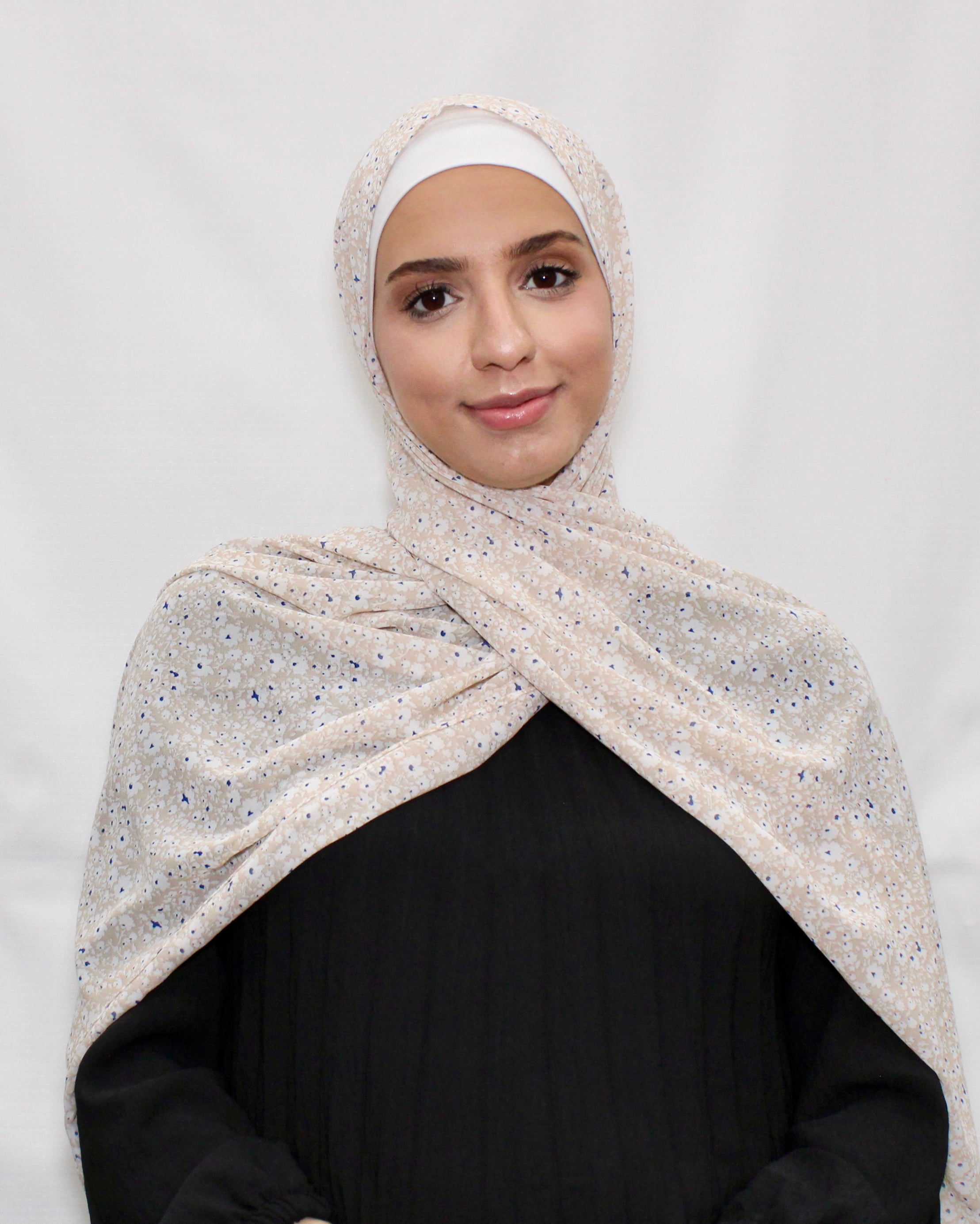 Fascinating White Floral Hijab - Modern Abayati
