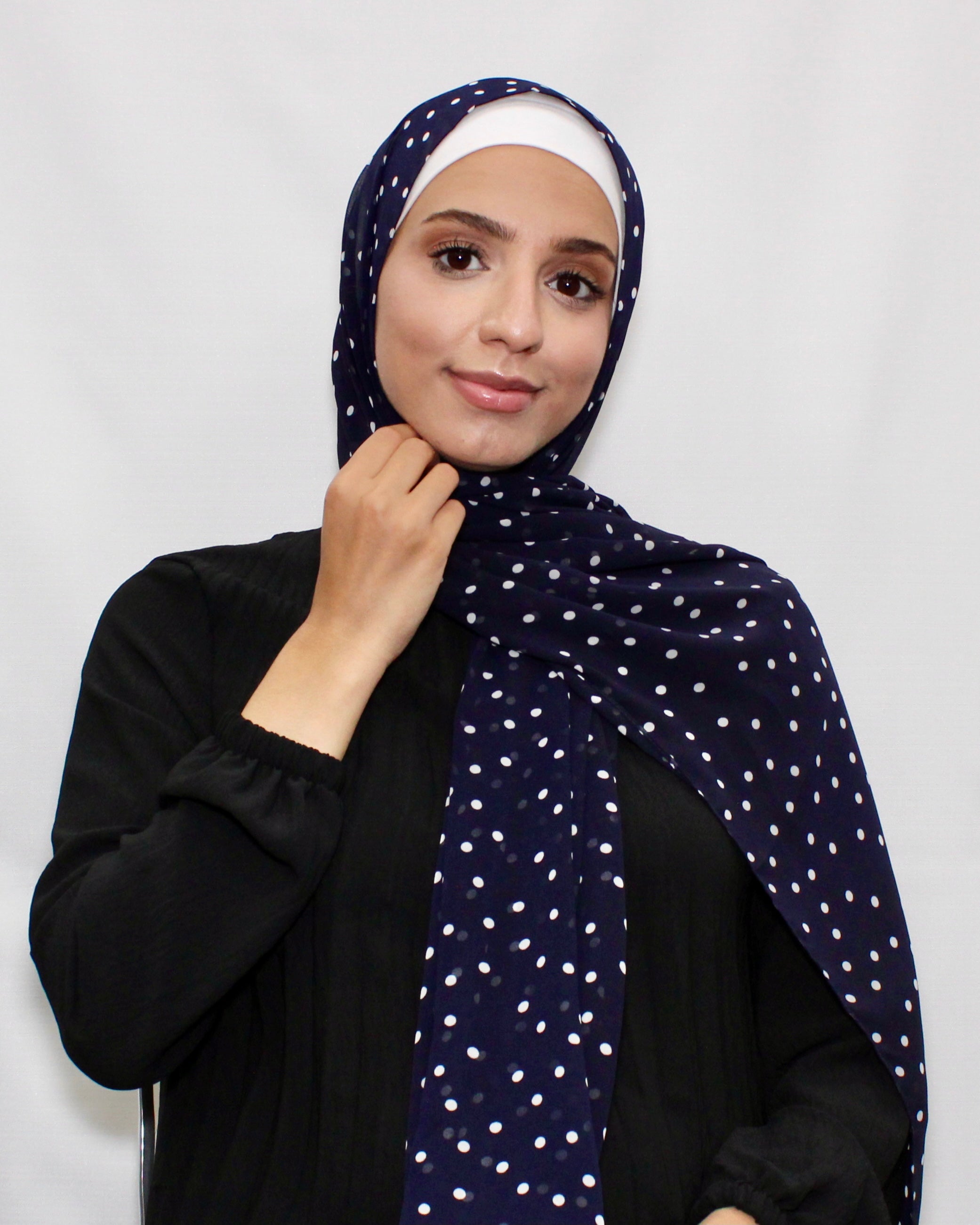 Polka Dot Chiffon Hijab – Navy - Modern Abayati
