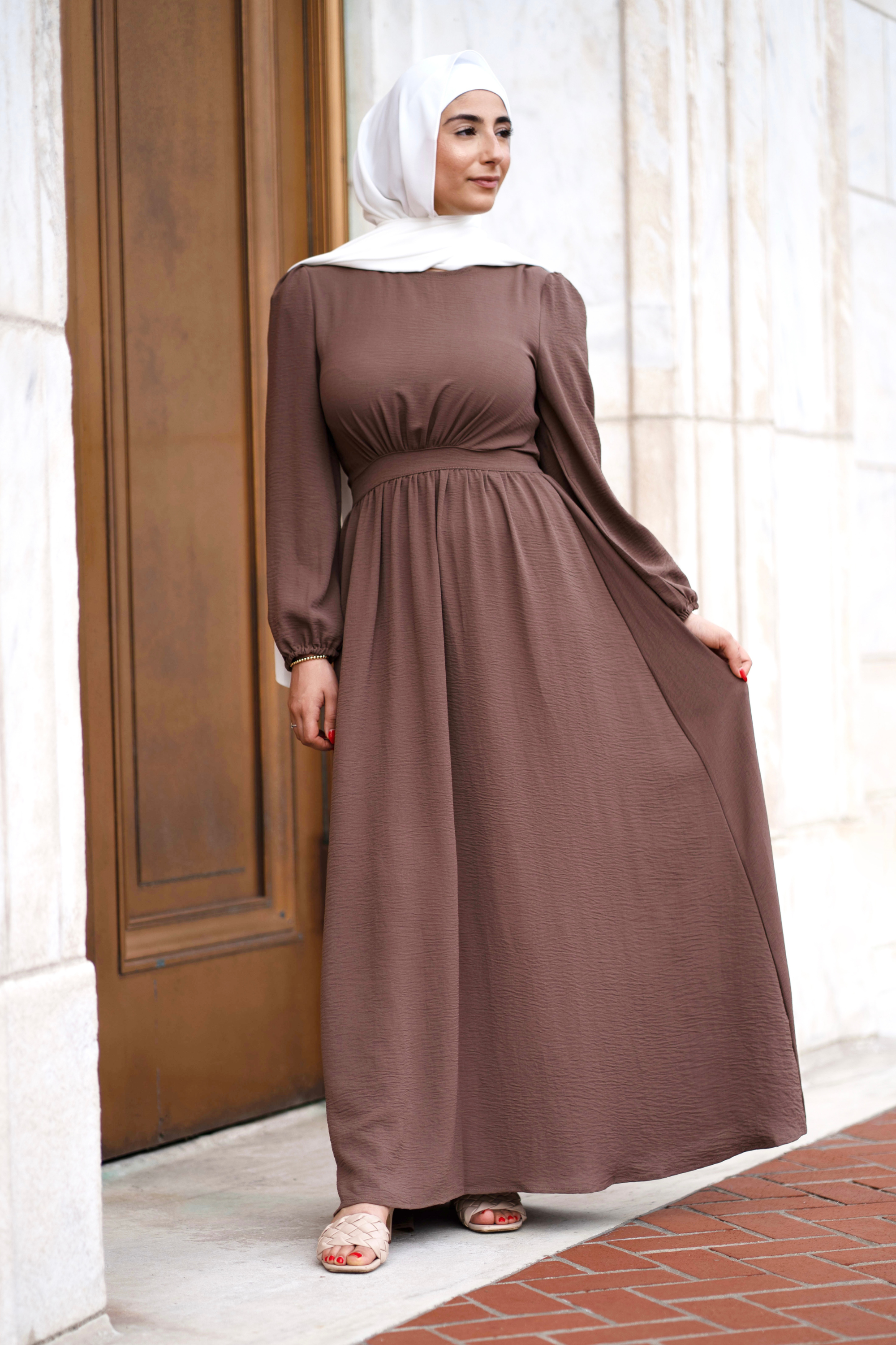 Siyana Textured Dress - Dark Brown - Modern Abayati