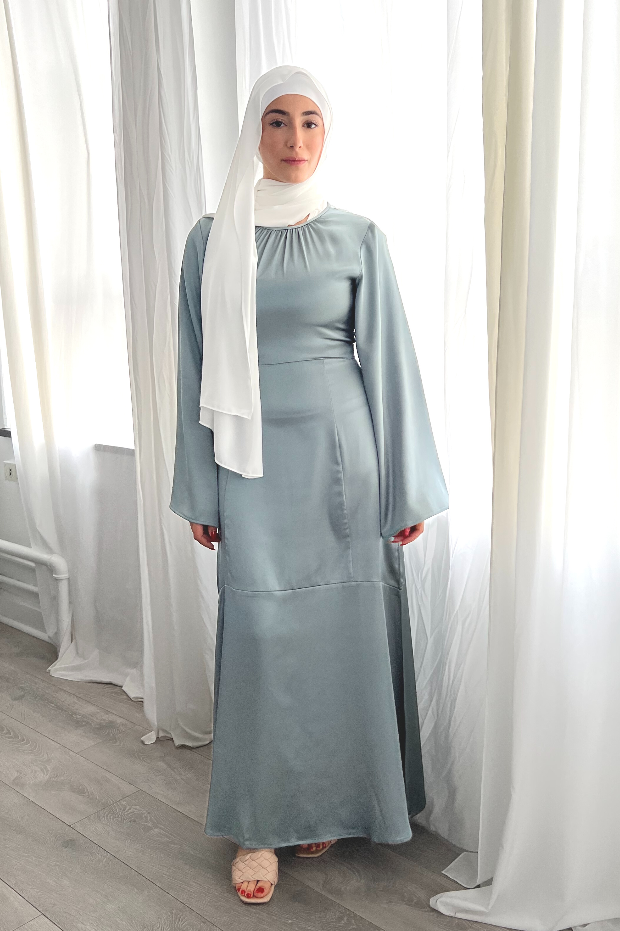 Madina Satin Gown - Sapphire Grey - Modern Abayati