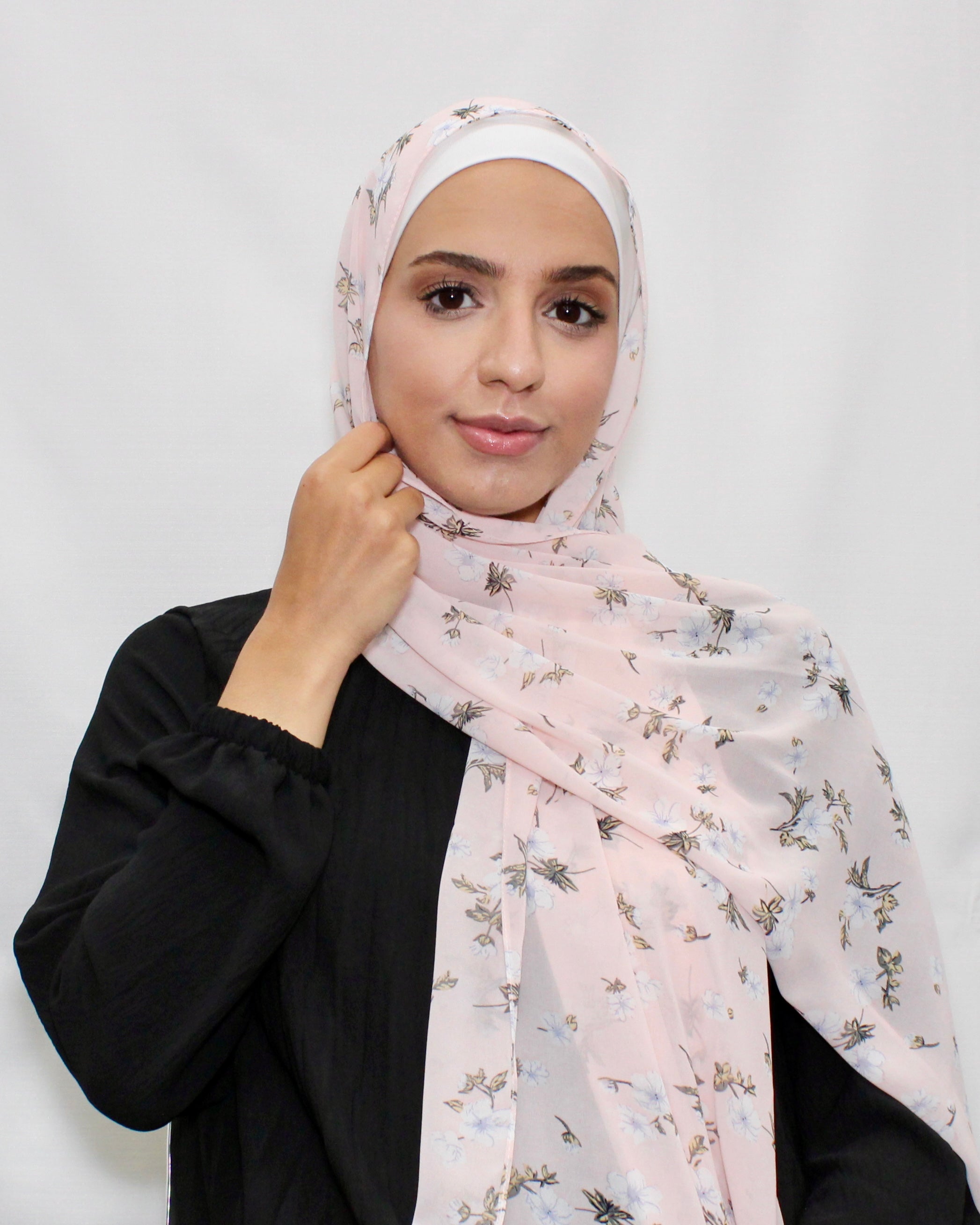 Floral Chiffon Hijab – Blush - Modern Abayati