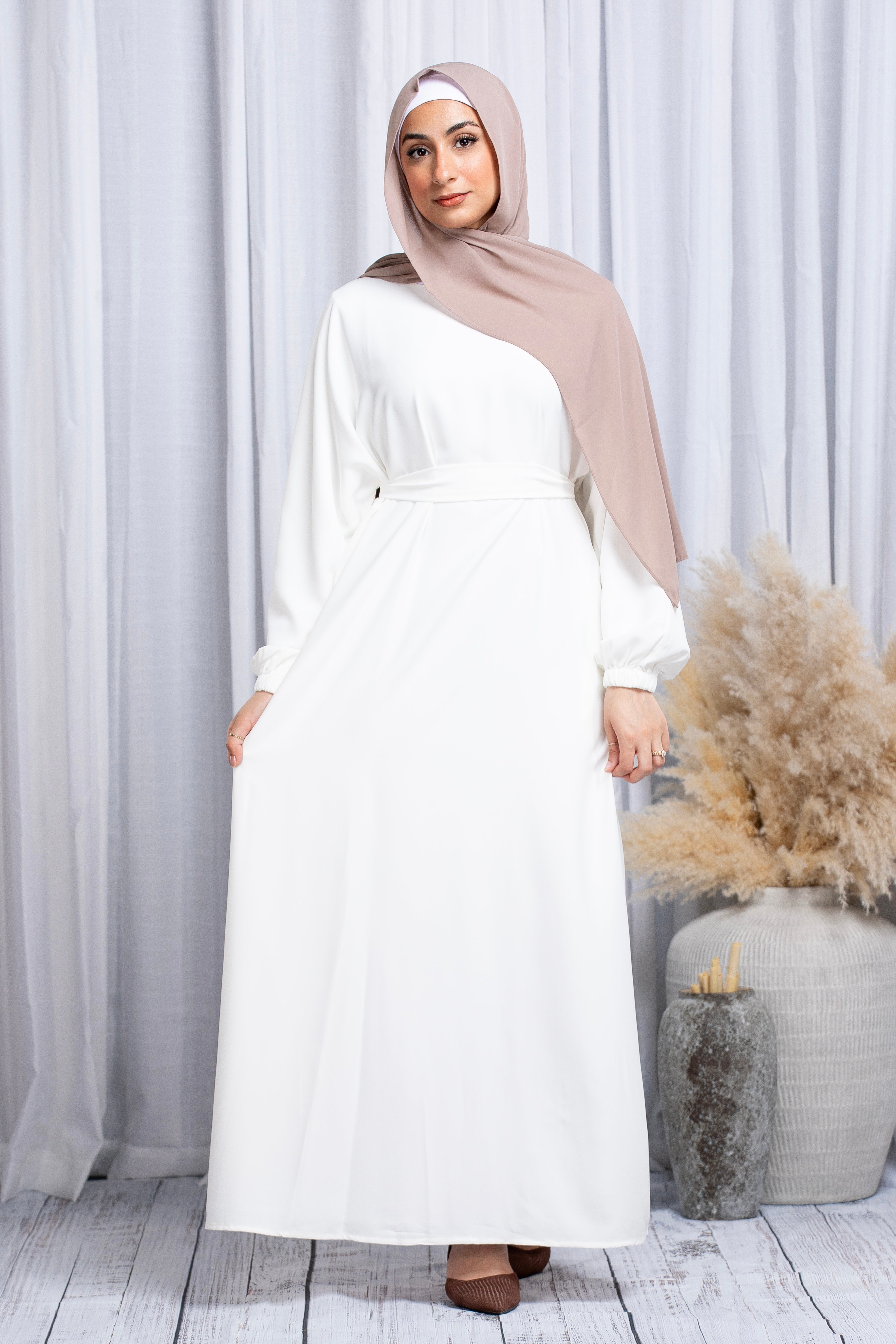 Najma Plain Abaya (Elastic Cuffs) - White