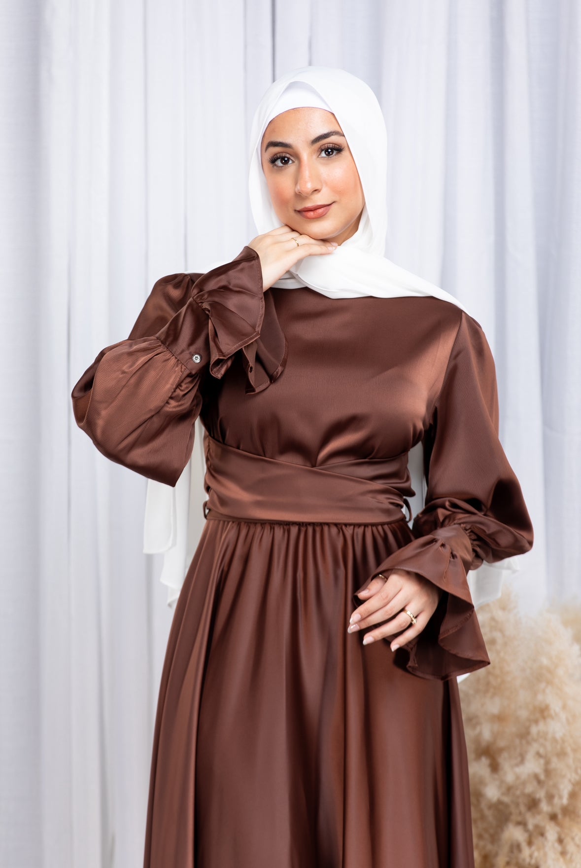 Sabrina Wrap Satin Gown - Deep Coffee