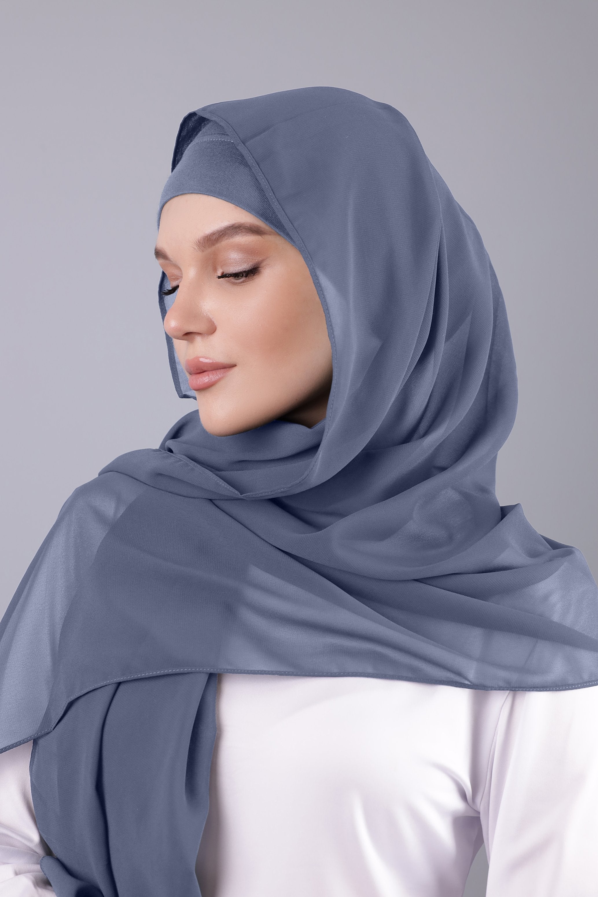 Chiffon Hijab Set – Slate Blue