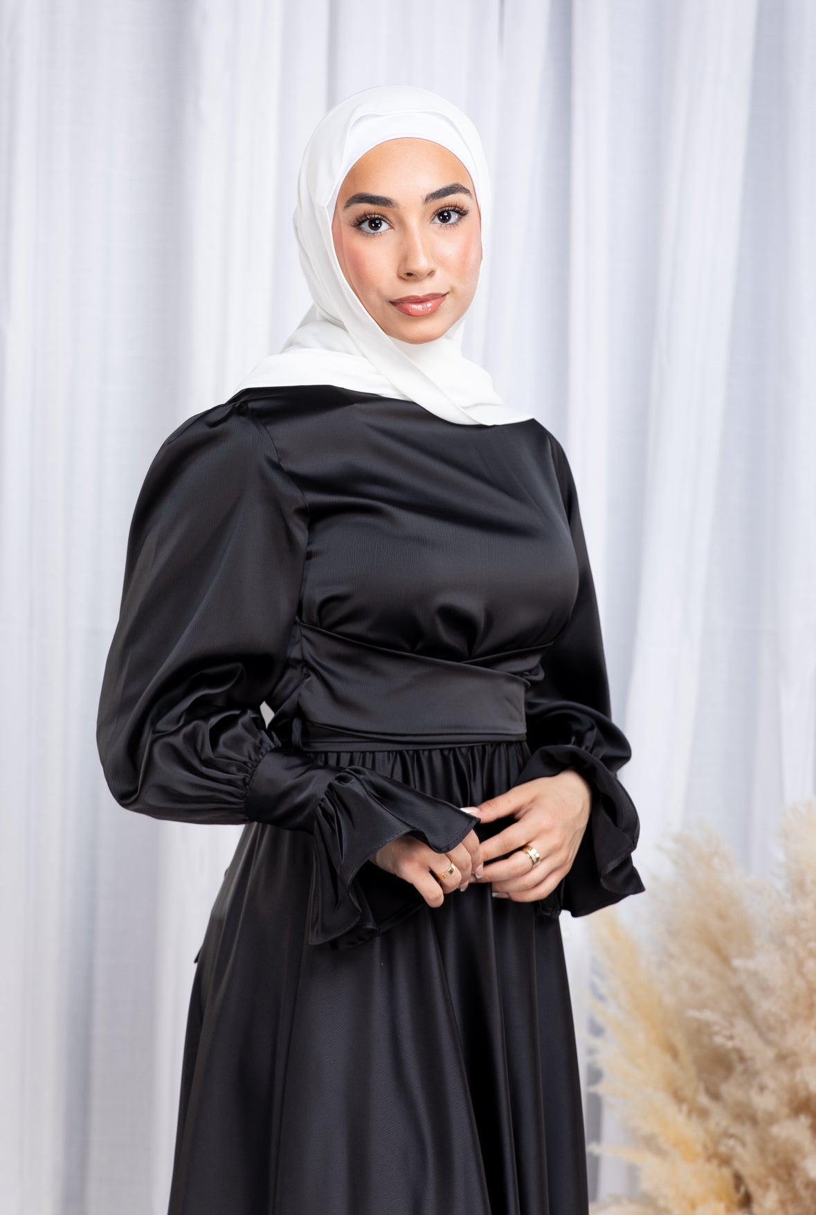 Sabrina Wrap Satin Gown - Black