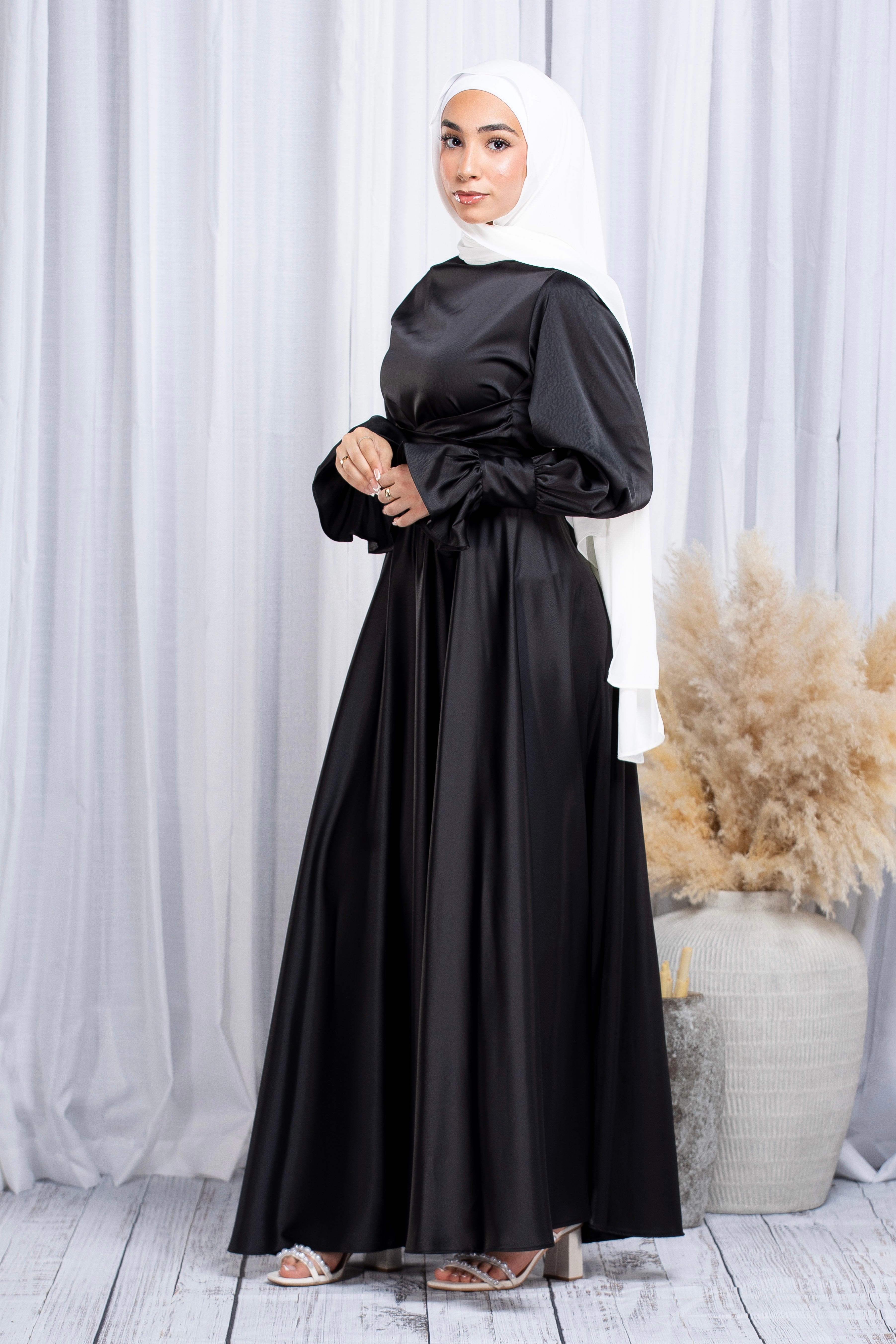 Sabrina Wrap Satin Gown - Black