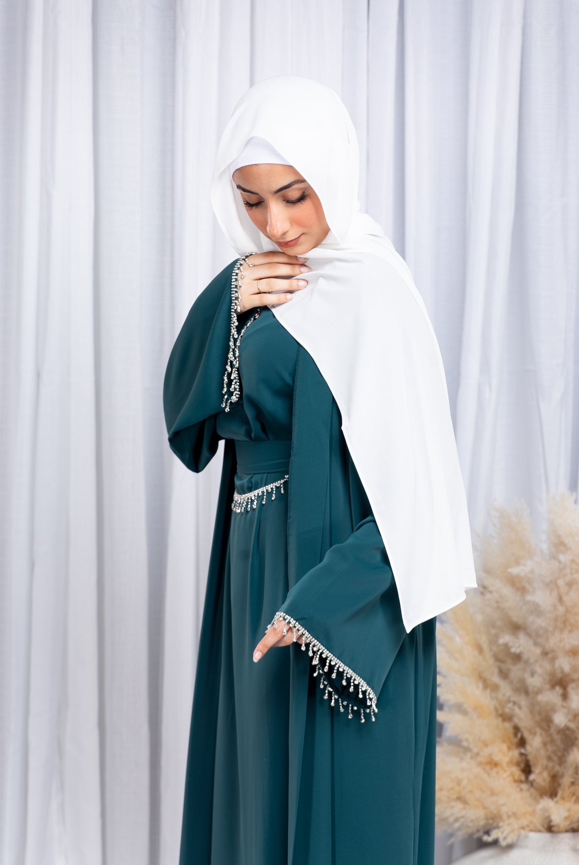 Meera Crystal Abaya Set - Deep Teal