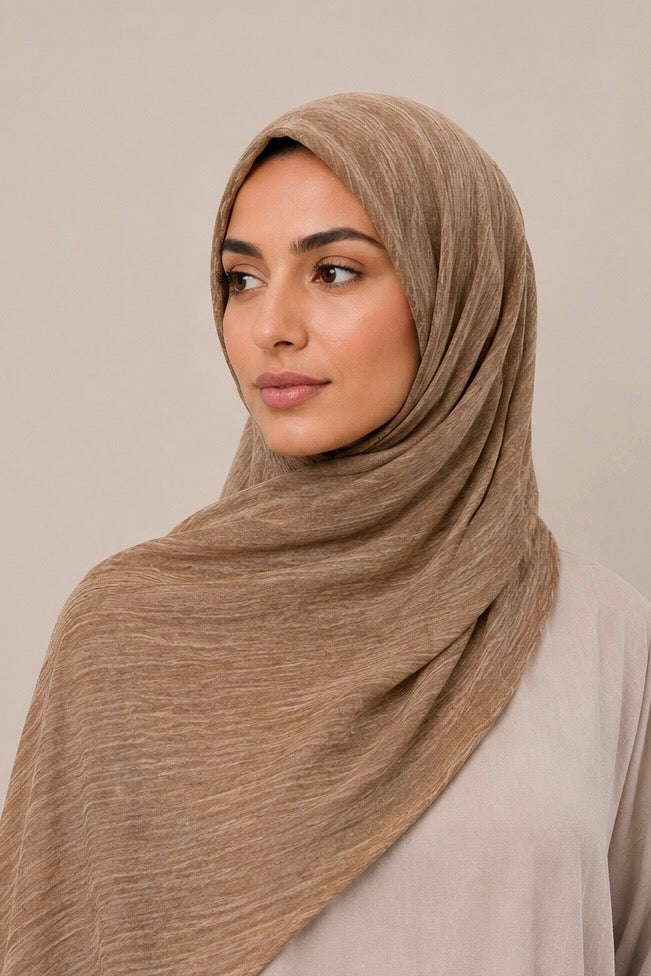 Modal Crinkle Hijab – Camel - Modern Abayati
