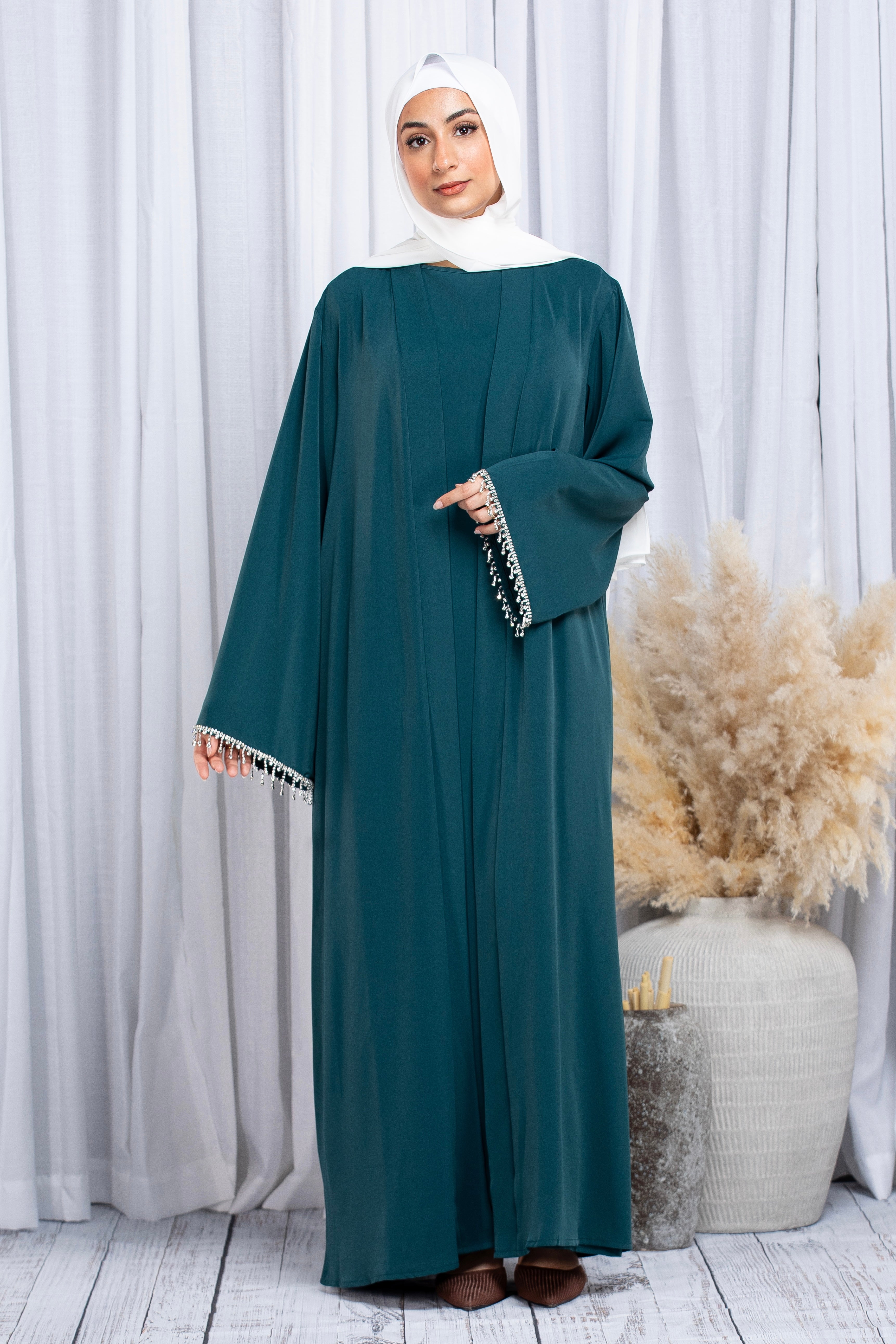 Meera Crystal Abaya Set - Deep Teal