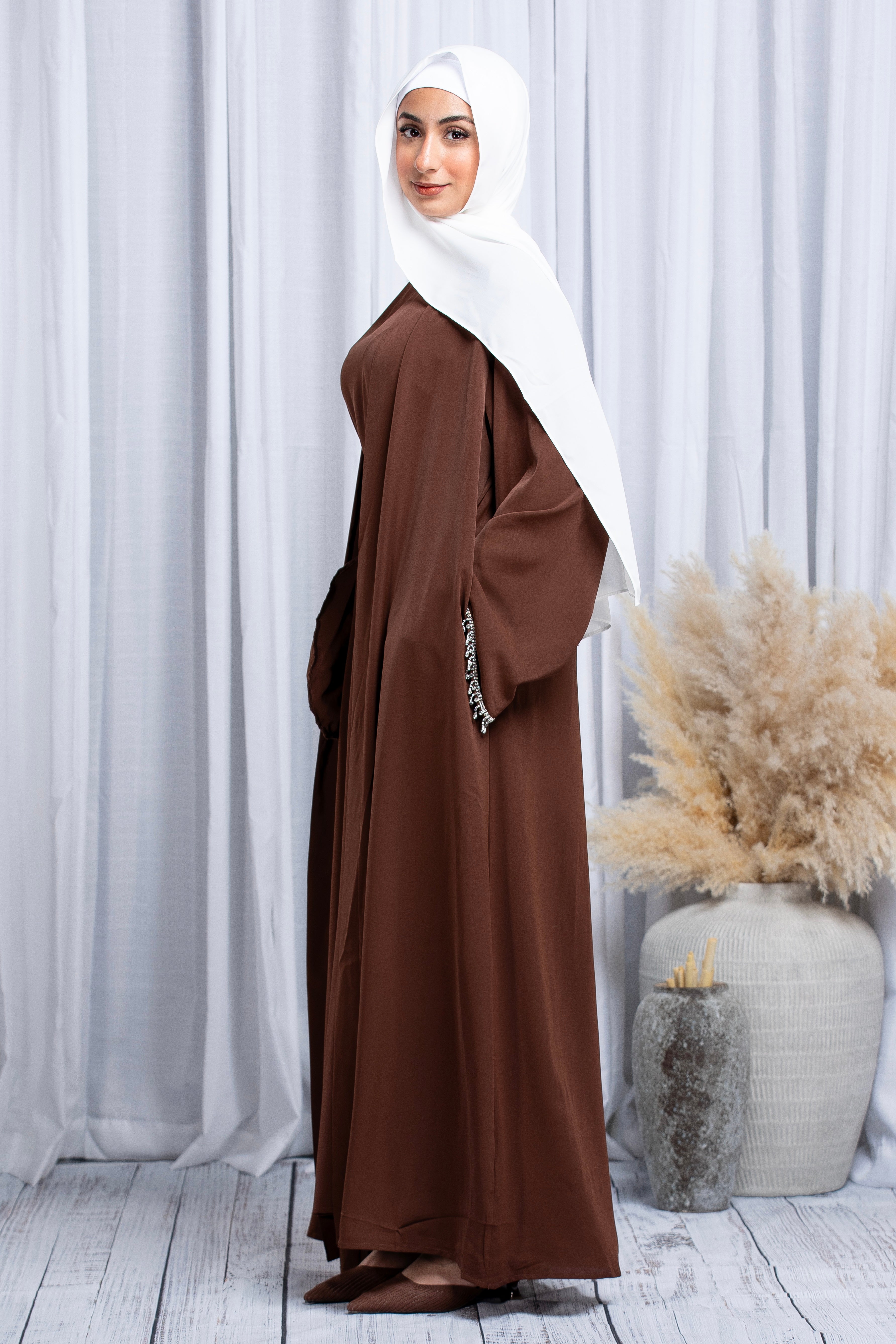 Meera Crystal Abaya Set - Coffee