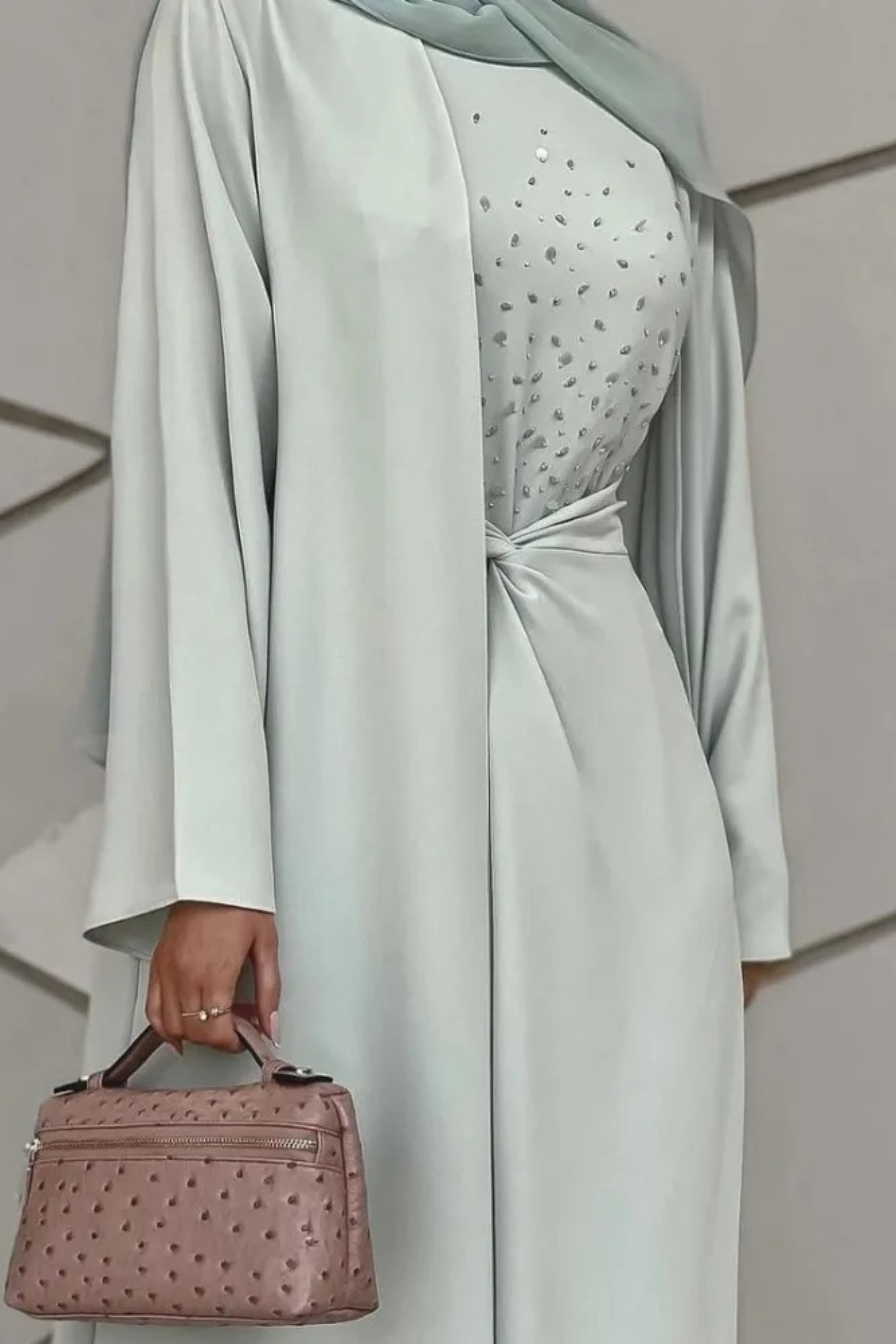 Noor Beaded Abaya Set - Mint