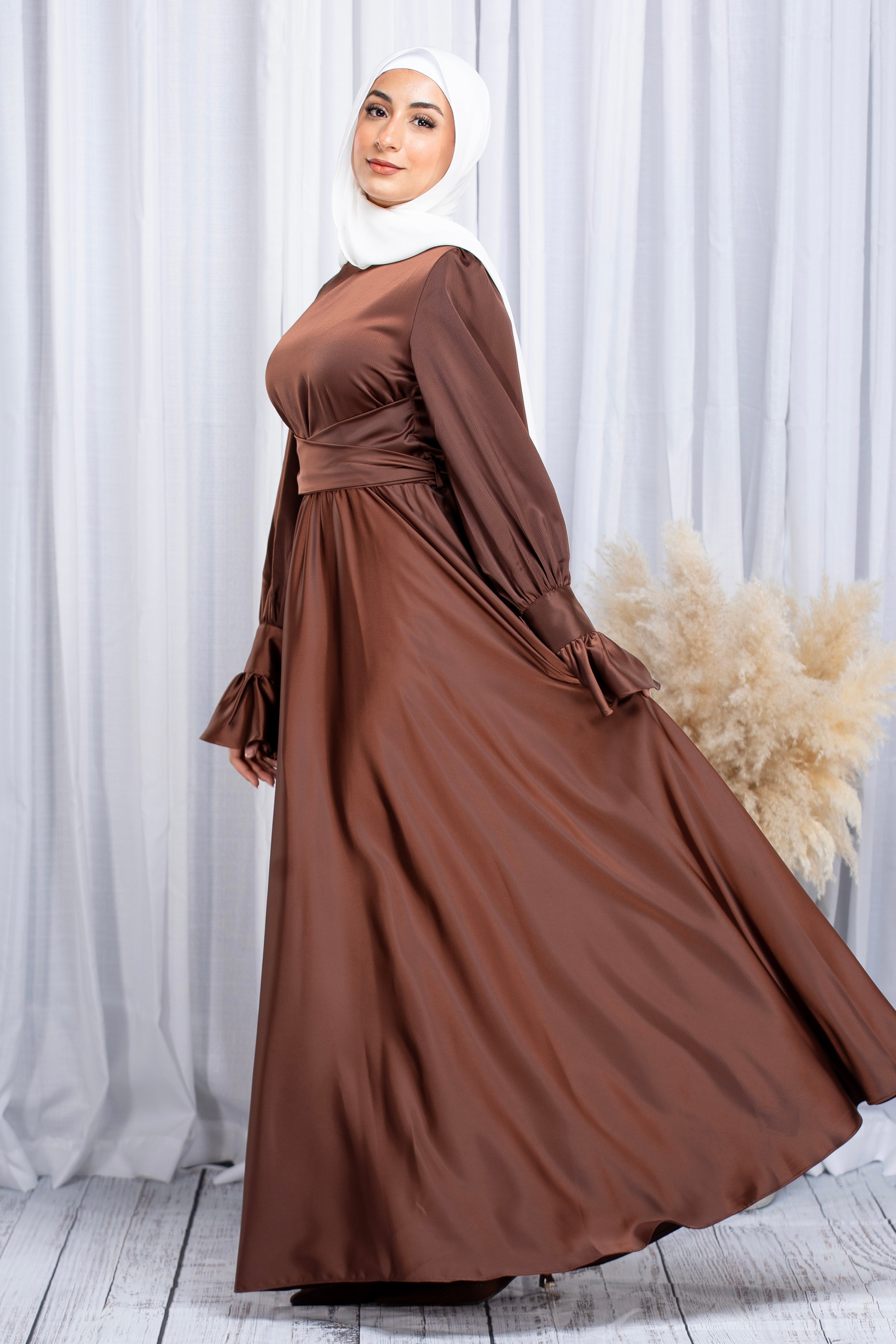 Sabrina Wrap Satin Gown - Deep Coffee