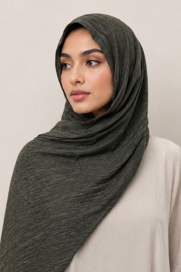 Modal Crinkle Hijab – Dark Olive - Modern Abayati