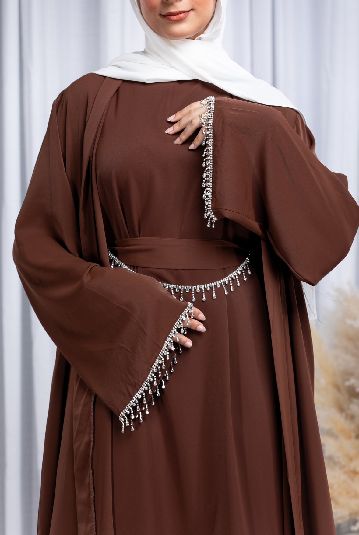 Meera Crystal Abaya Set - Coffee