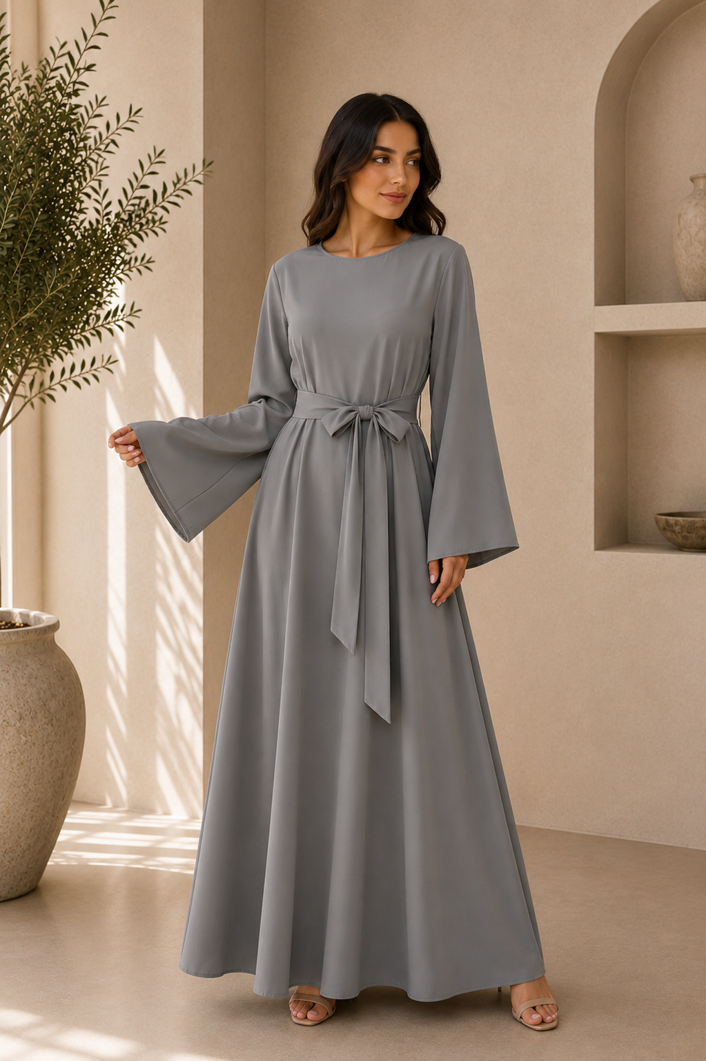 Warda Tie Abaya - Grey - Modern Abayati