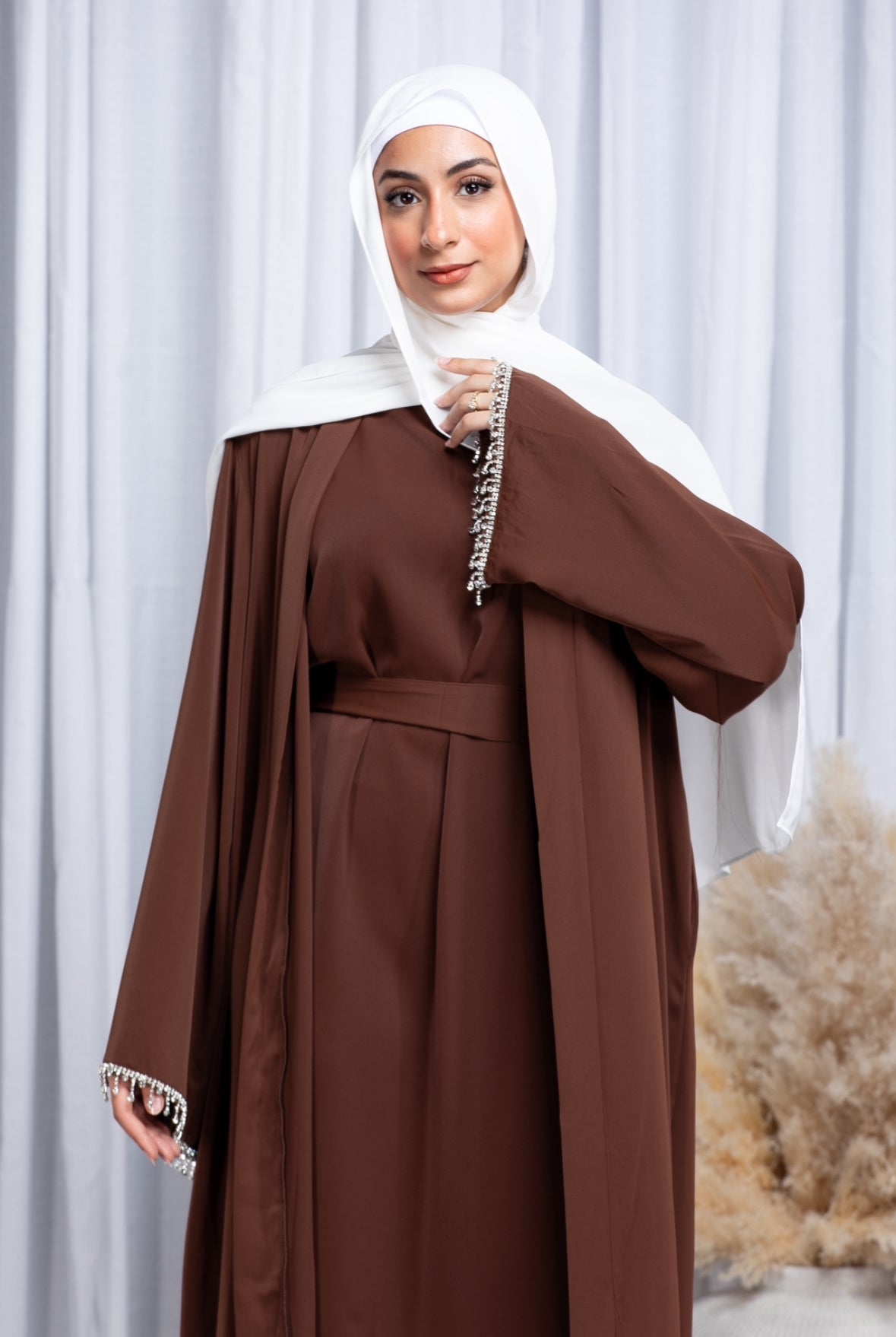 Meera Crystal Abaya Set - Coffee