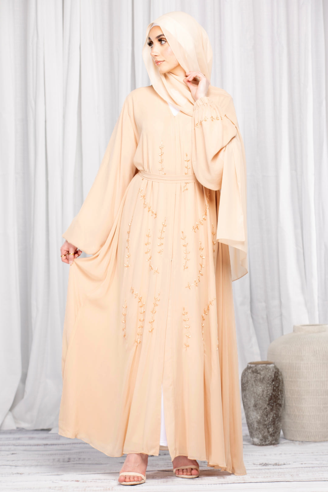 Hiba Embellished Abaya - Golden Ivory
