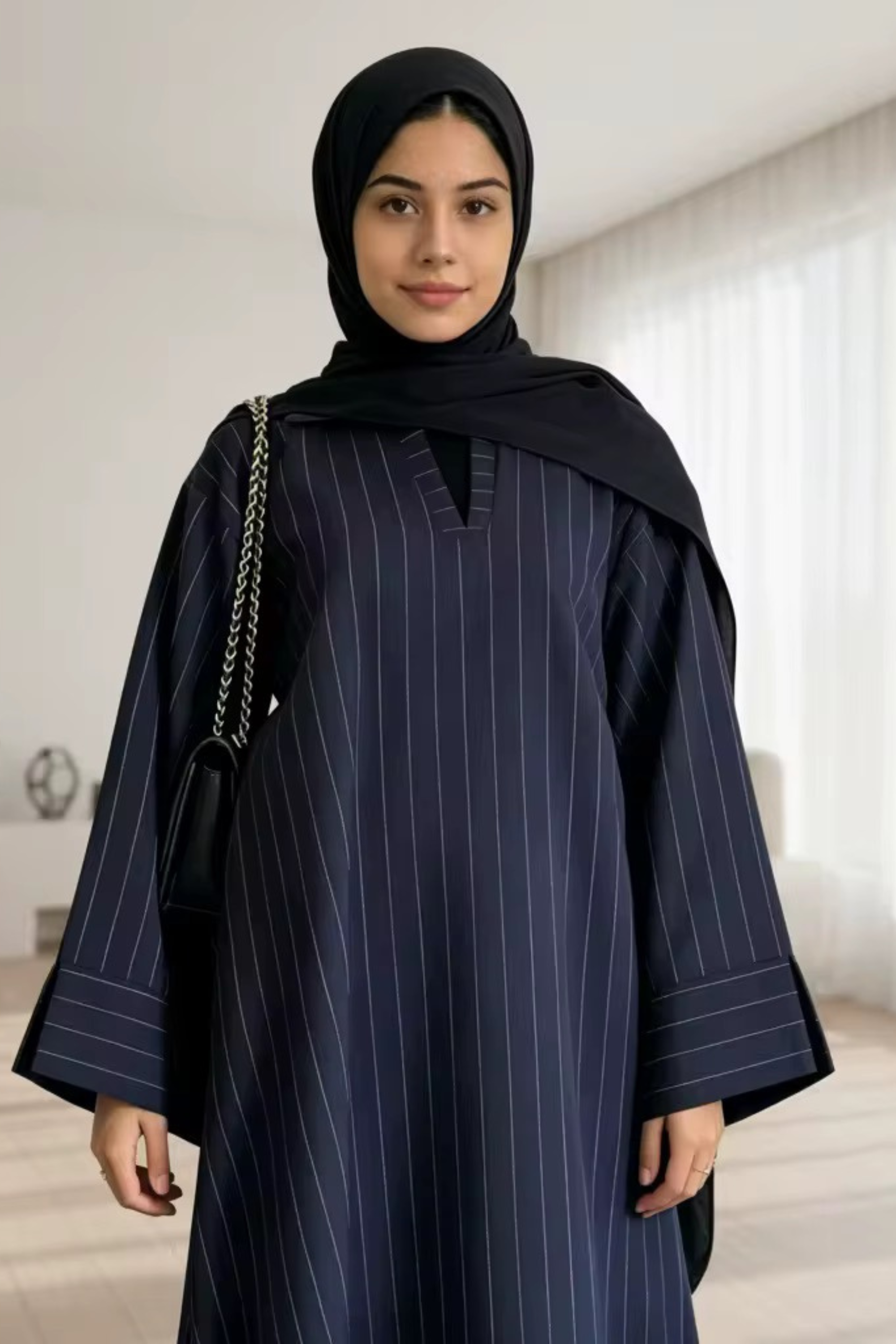 Alina Pinstripe Abaya - Navy - Modern Abayati