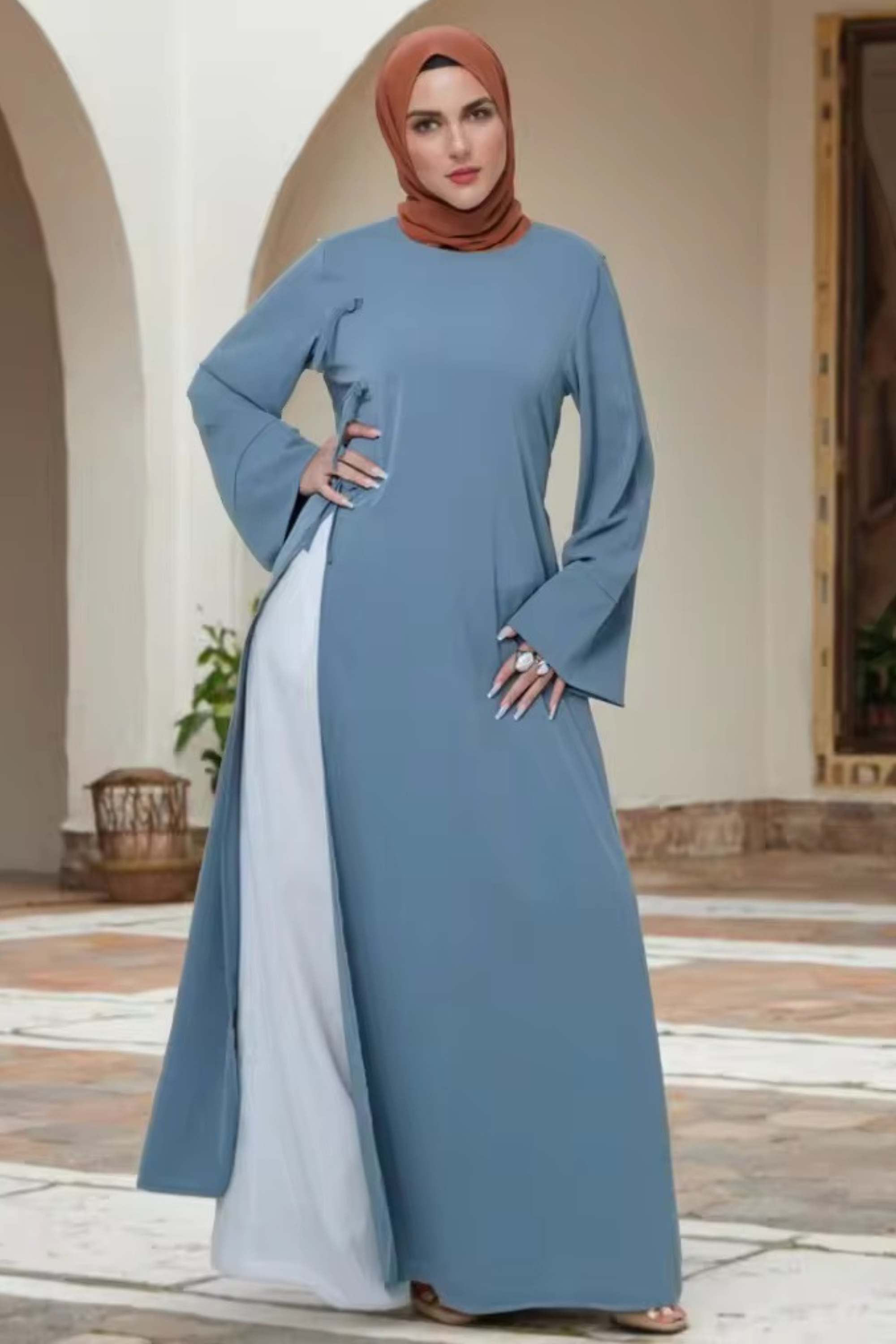 Alya Split Maxi Dress - Slate Blue - Modern Abayati