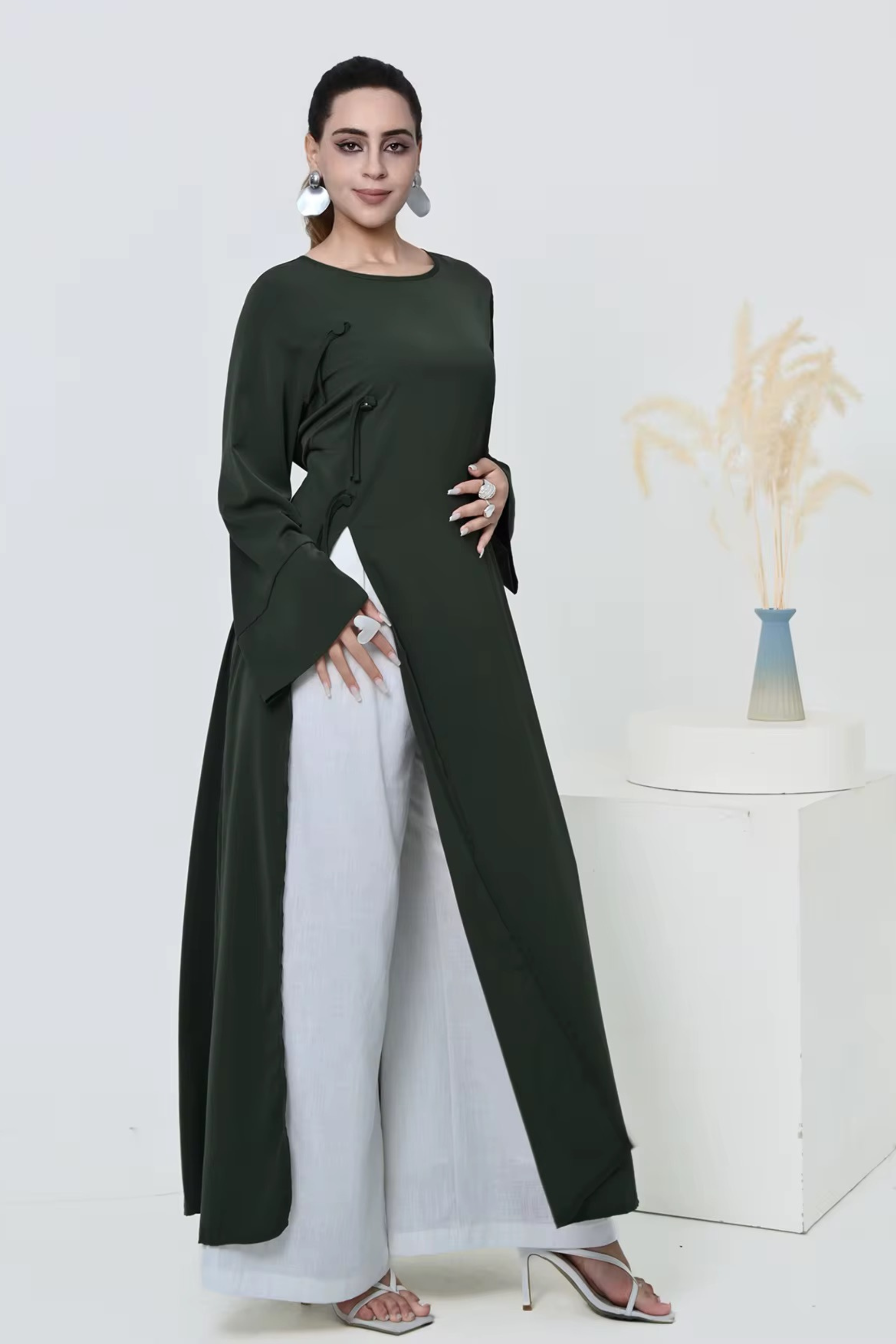 Alya Split Maxi Dress - Olive - Modern Abayati