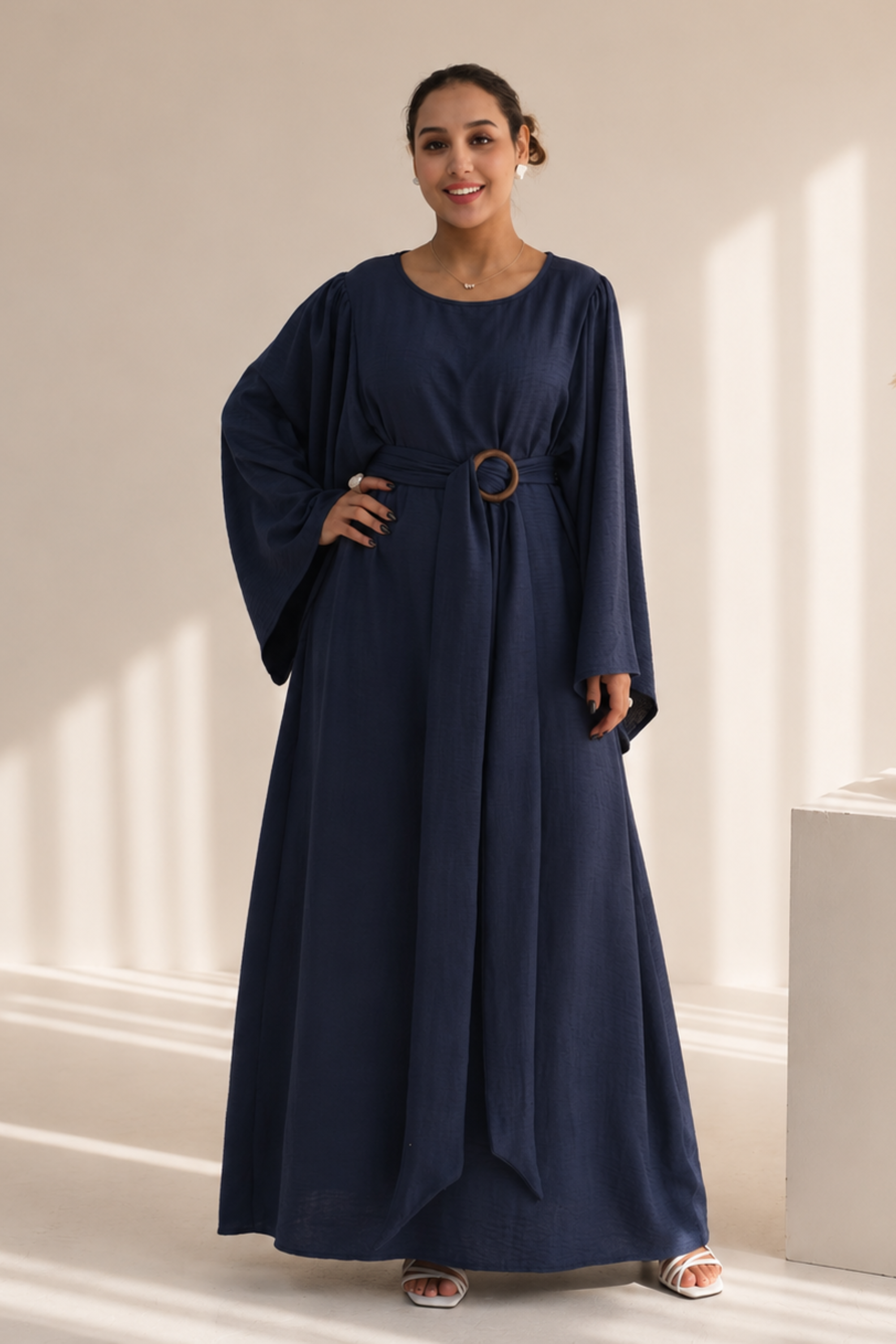 Farah Belted Abaya - Slate Blue - Modern Abayati