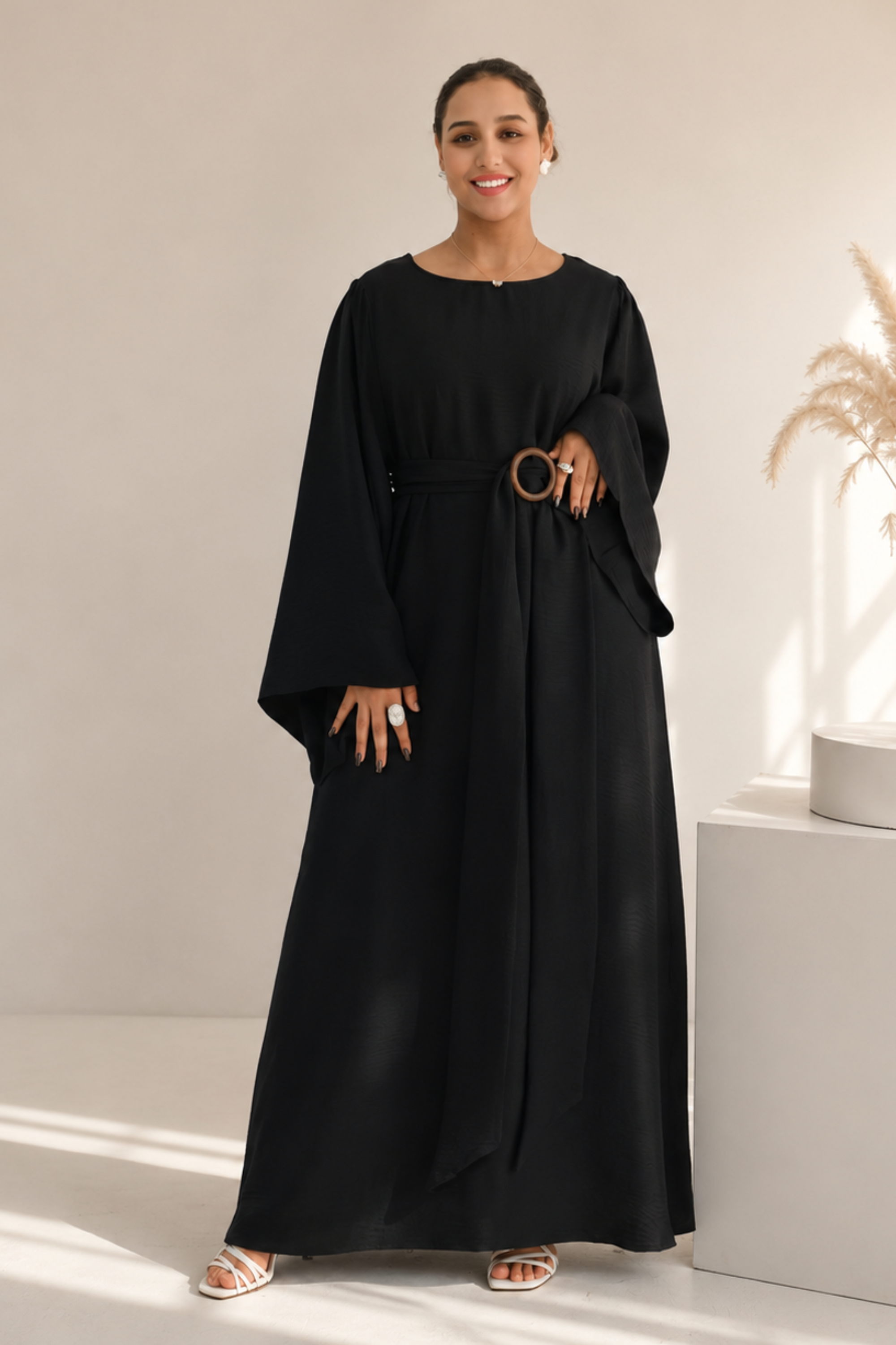 Farah Belted Abaya - Black - Modern Abayati