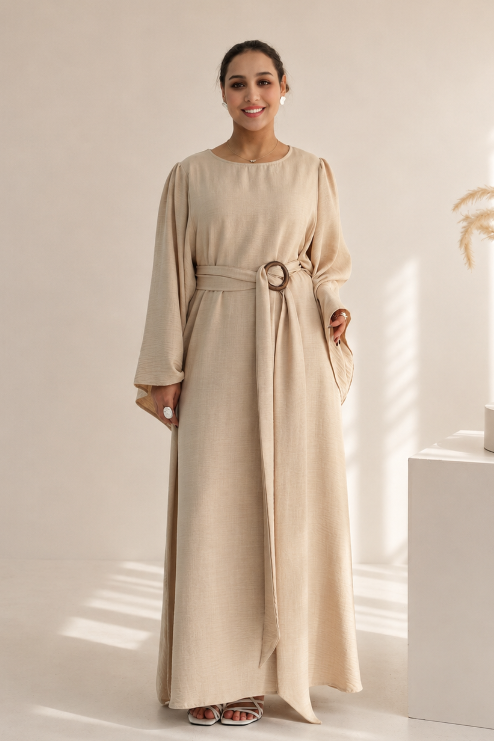 Farah Belted Abaya - Beige - Modern Abayati