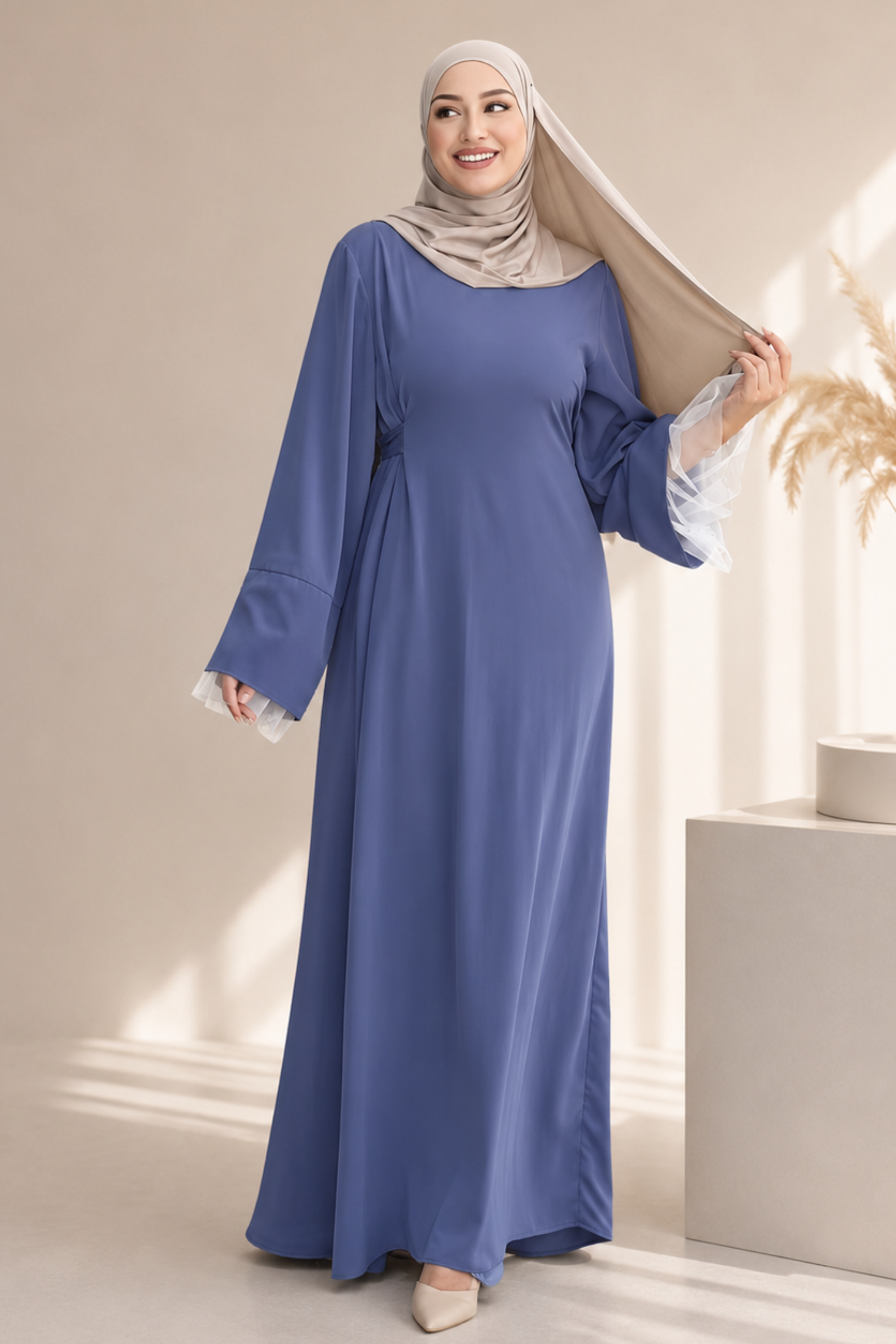 Farah Tie Abaya - Slate Blue - Modern Abayati