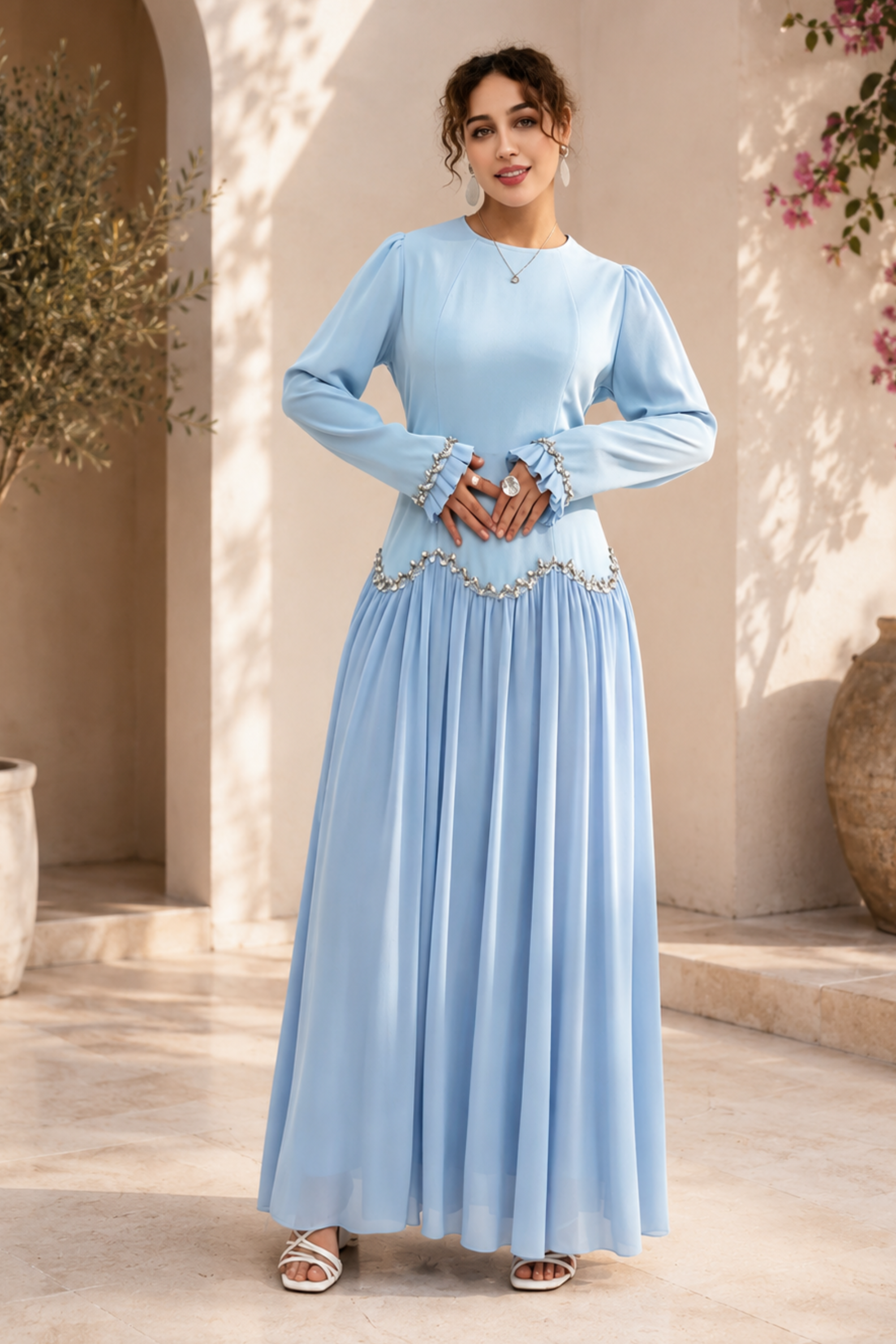 Layan Chiffon Maxi Dress - Blue Mist - Modern Abayati