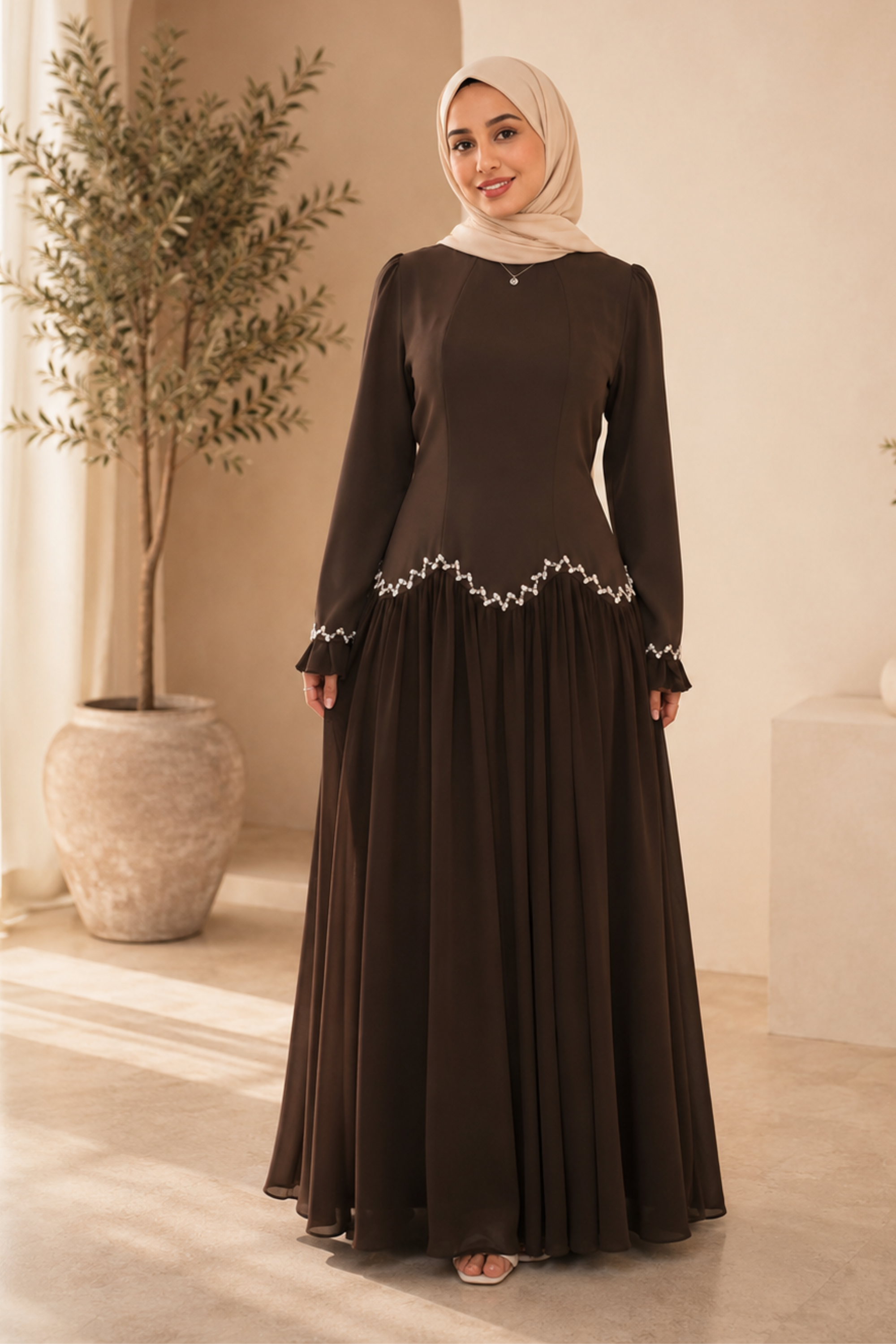Layan Chiffon Maxi Dress - Coffee - Modern Abayati