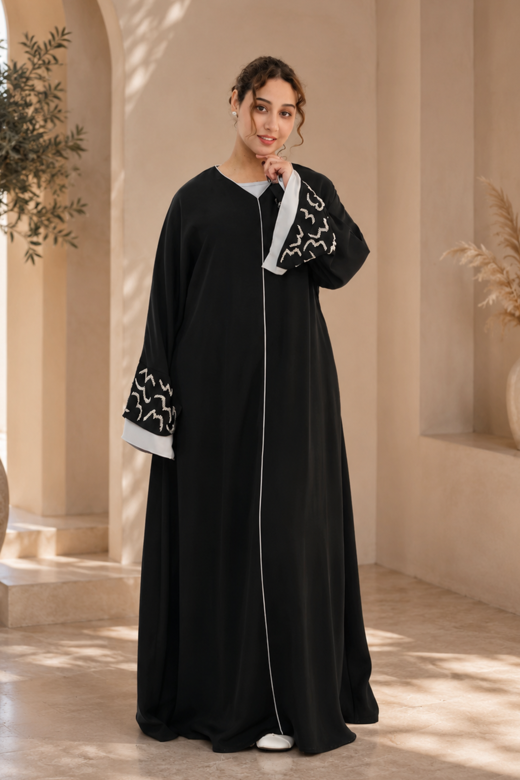 Rawan Embellished Abaya - Grey - Modern Abayati