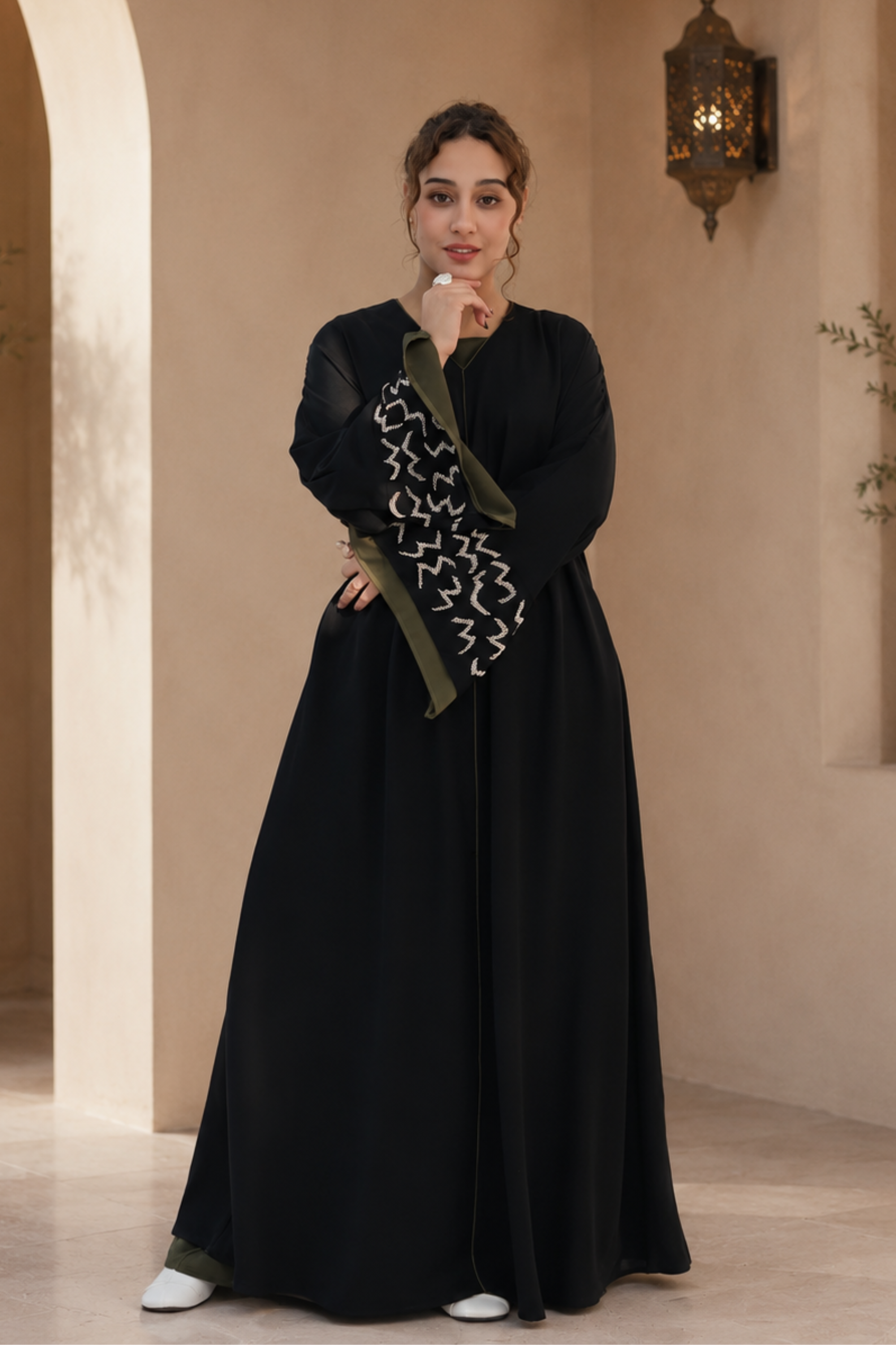 Rawan Embellished Abaya - Olive - Modern Abayati