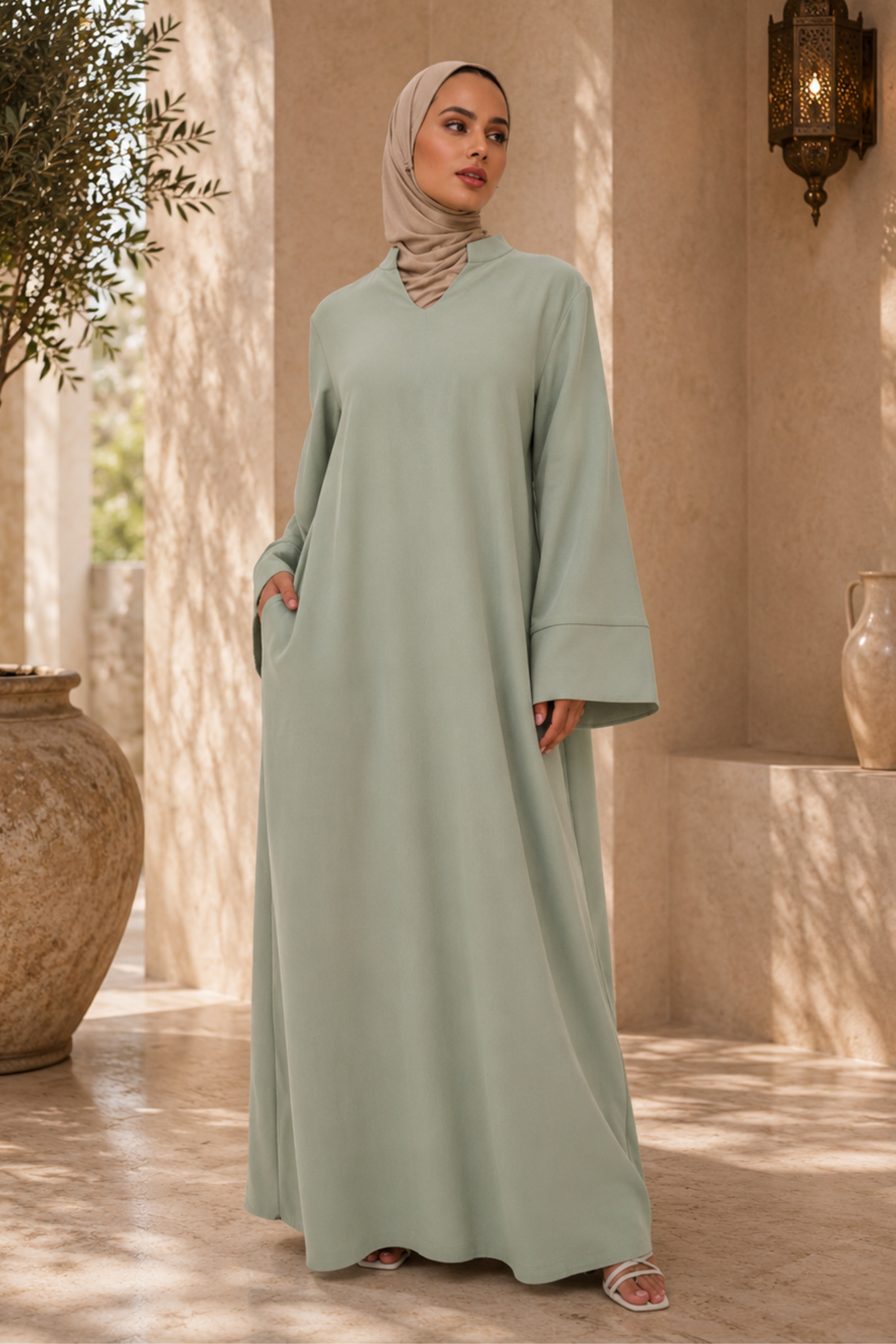 Salma Linen Abaya - Mint - Modern Abayati