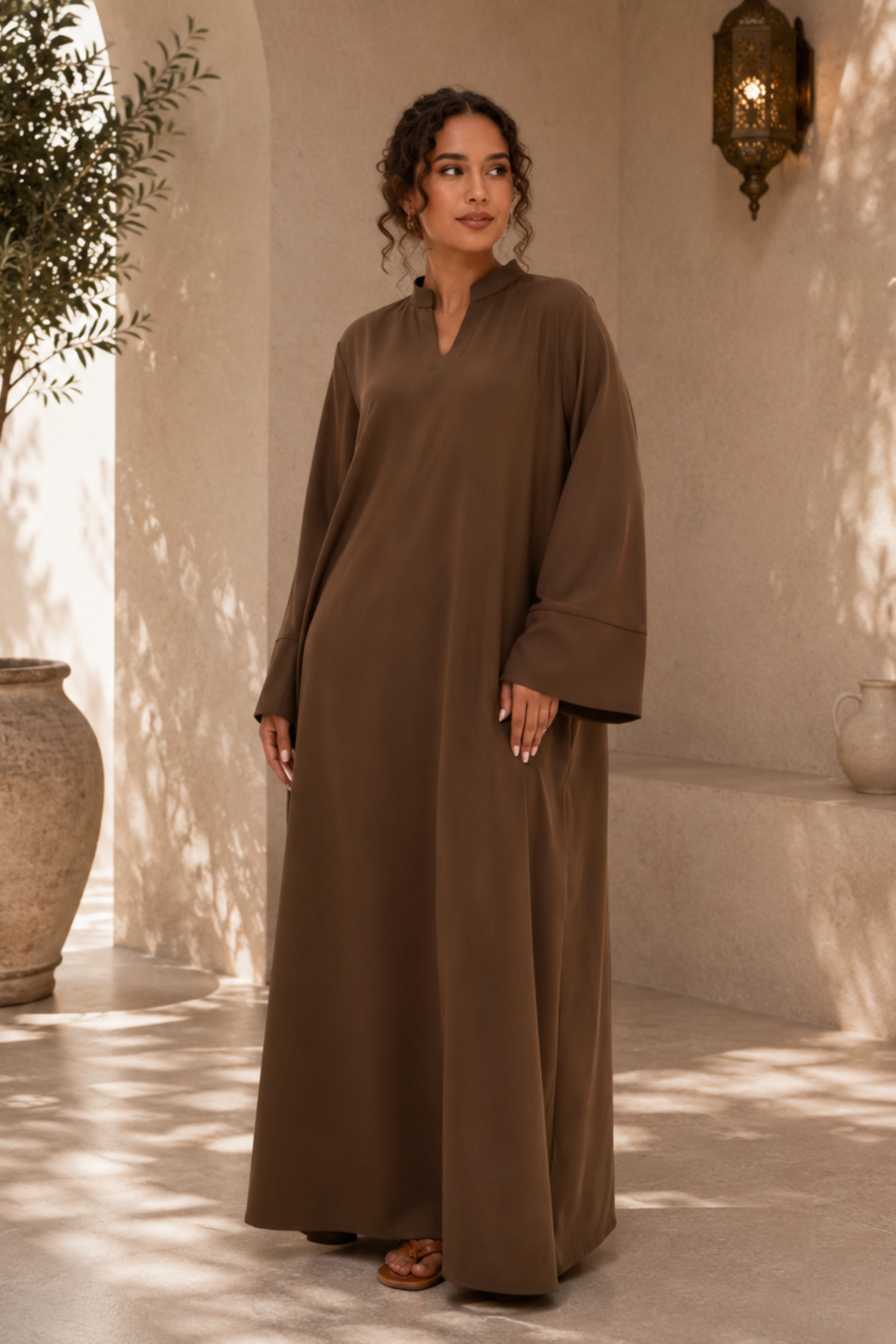 Salma Linen Abaya - Coffee - Modern Abayati