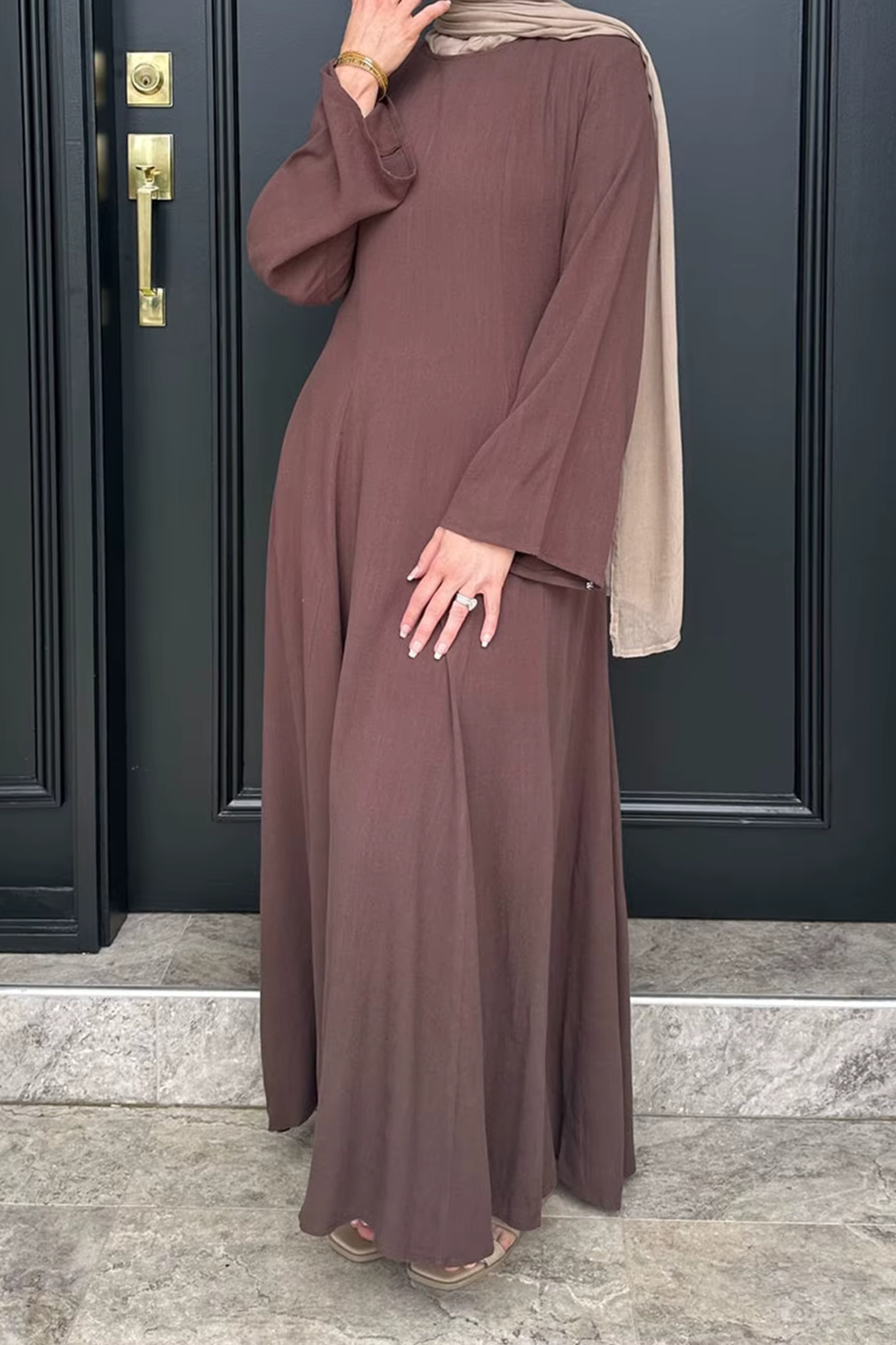 Eliana Linen Maxi Dress - Coffee - Modern Abayati