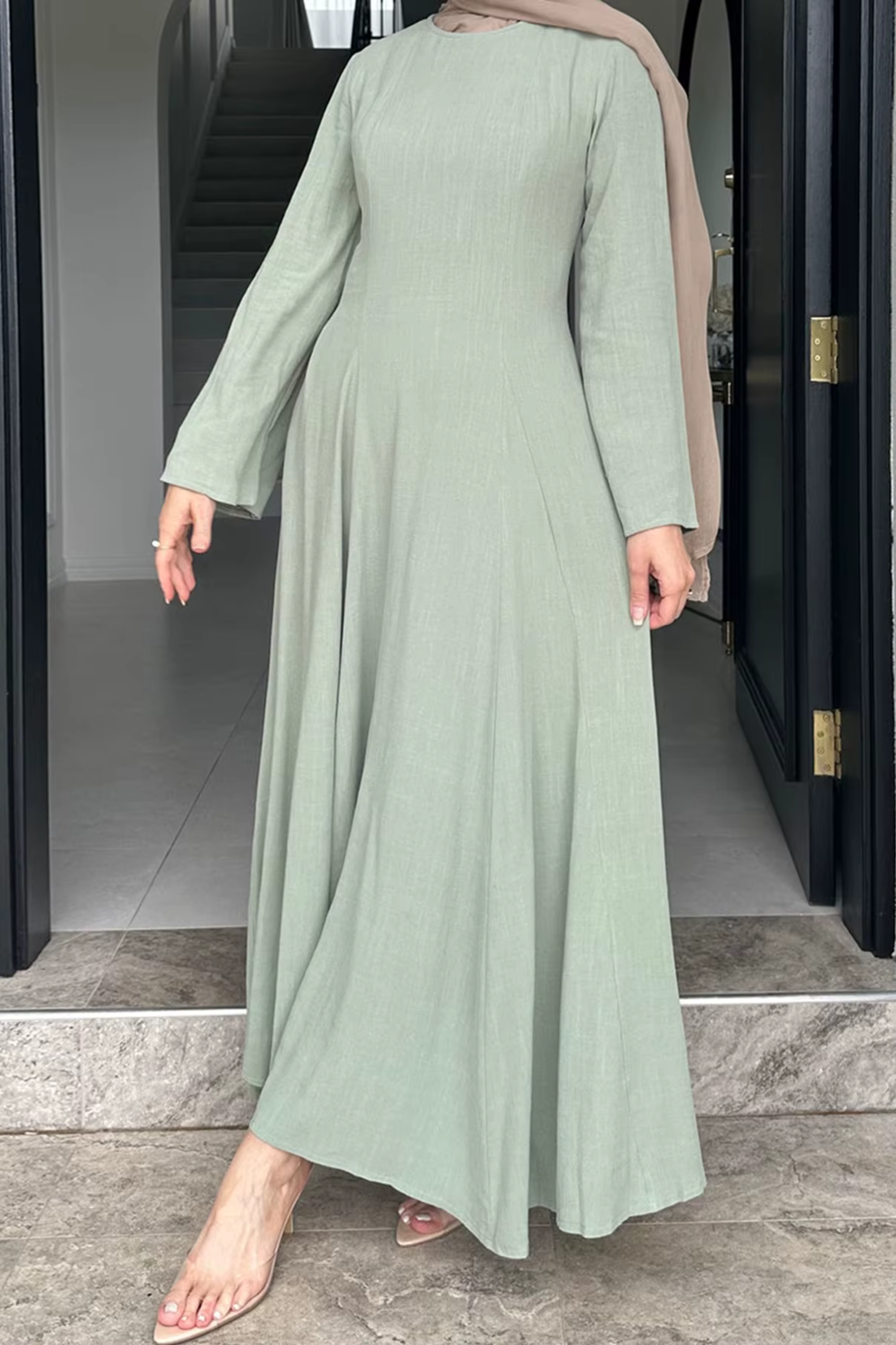 Eliana Linen Maxi Dress - Mint Green - Modern Abayati