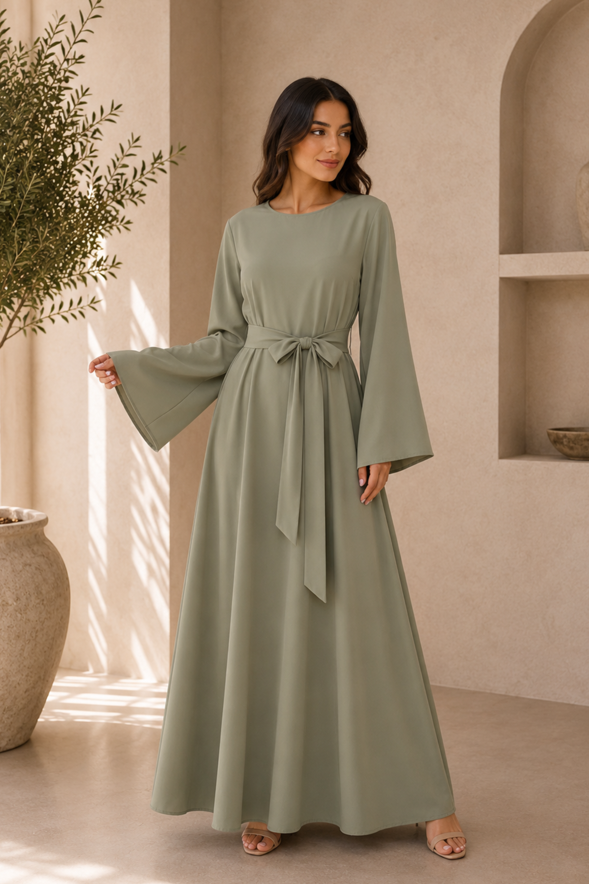Warda Tie Abaya - Sage - Modern Abayati