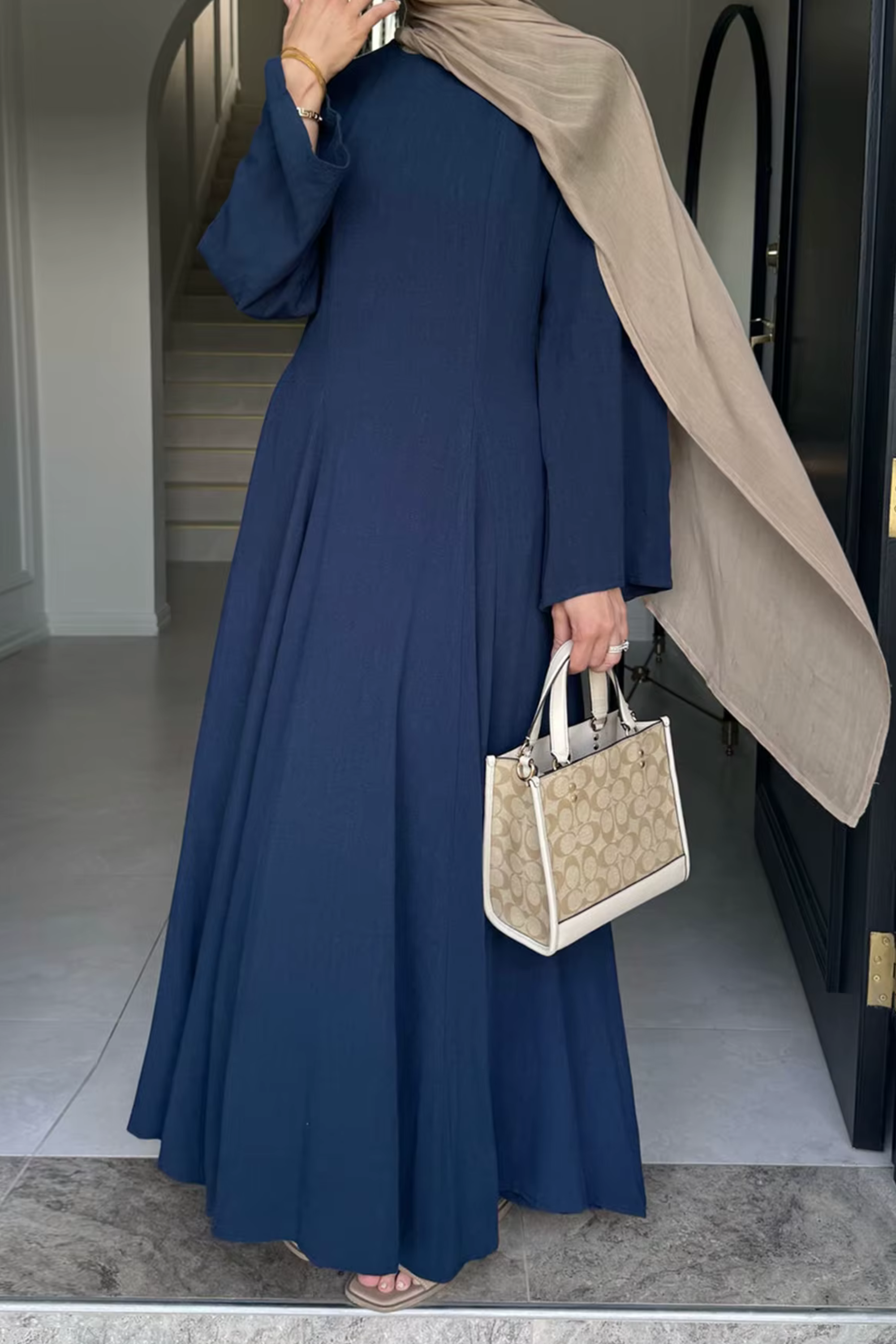 Eliana Linen Maxi Dress - Navy - Modern Abayati