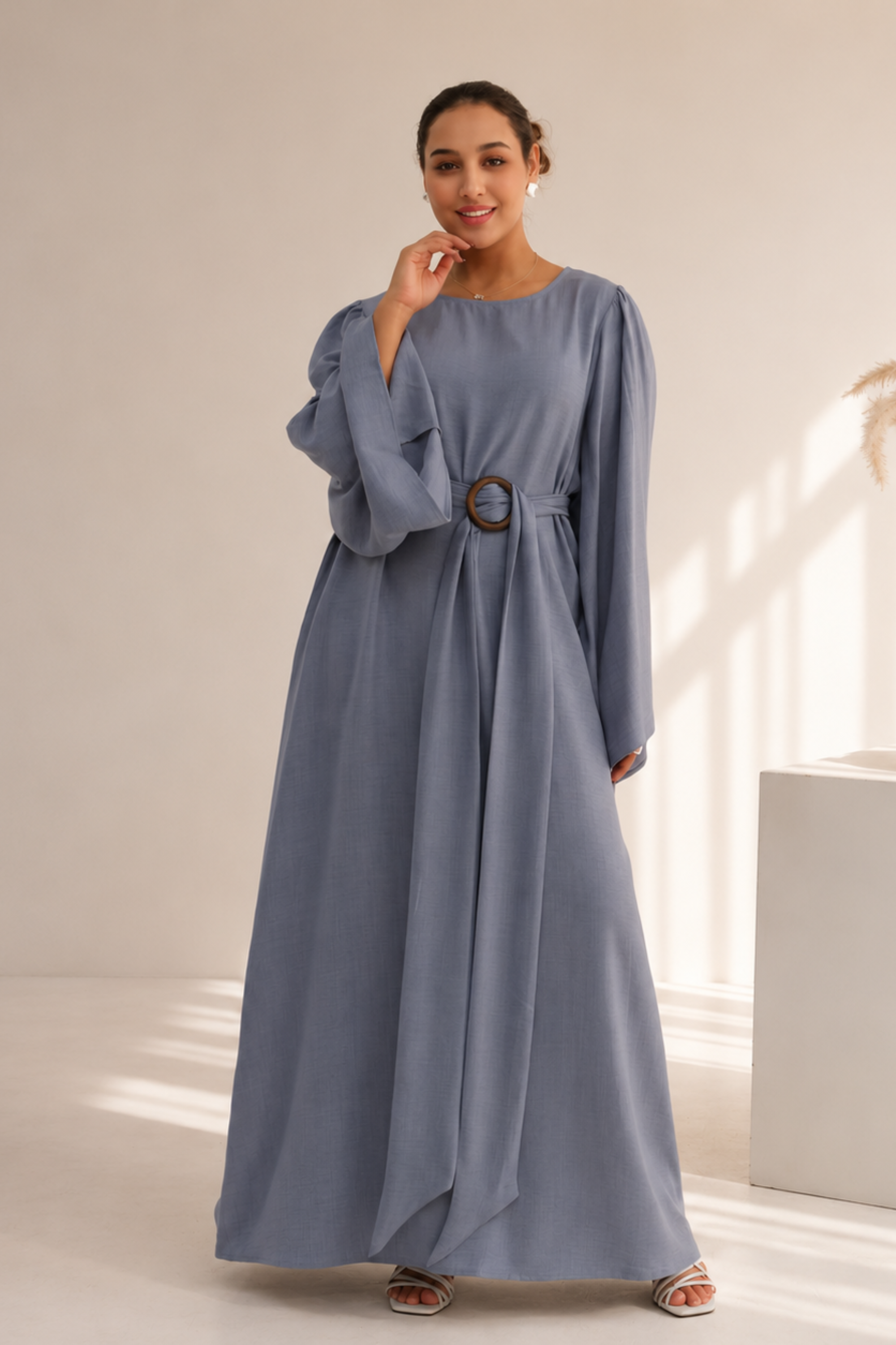 Farah Belted Abaya - Dove Grey - Modern Abayati