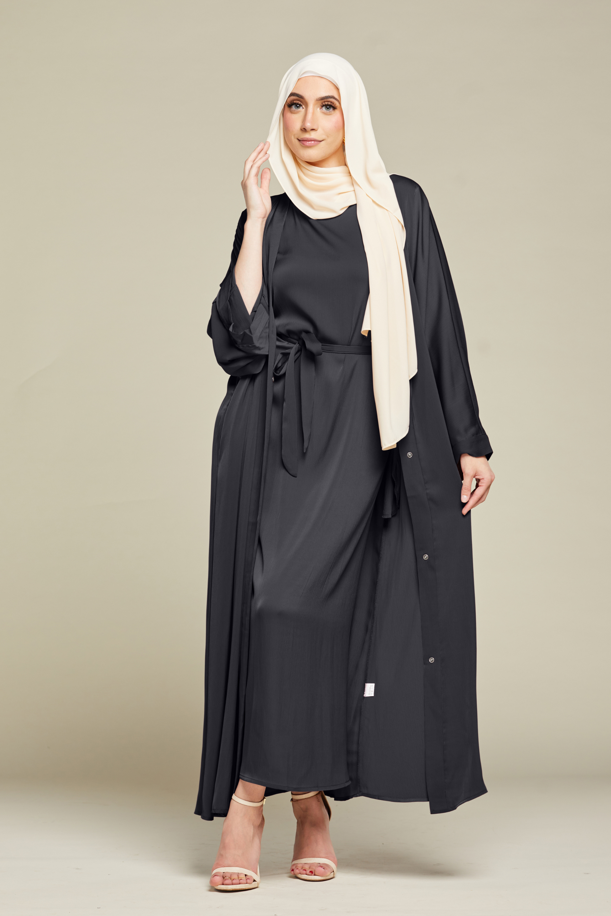 Amani Satin Abaya Set - Black