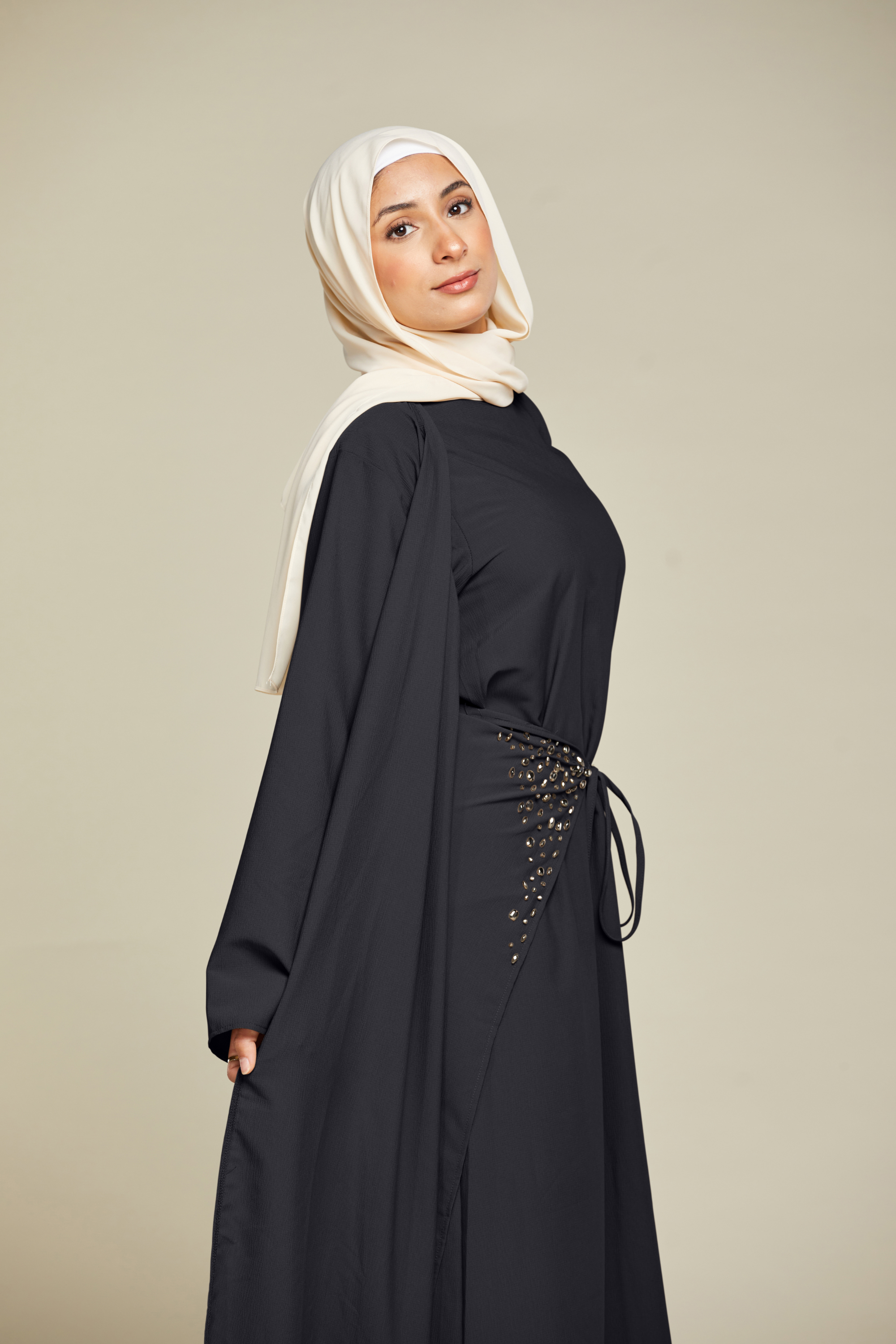 Jamila Beaded Abaya Set - Black