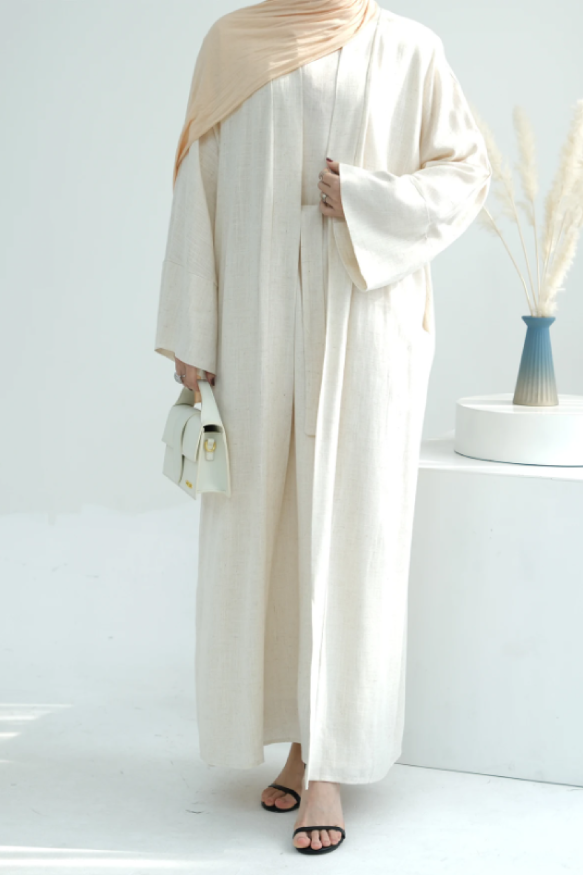 Amal Linen Abaya Set - Ivory